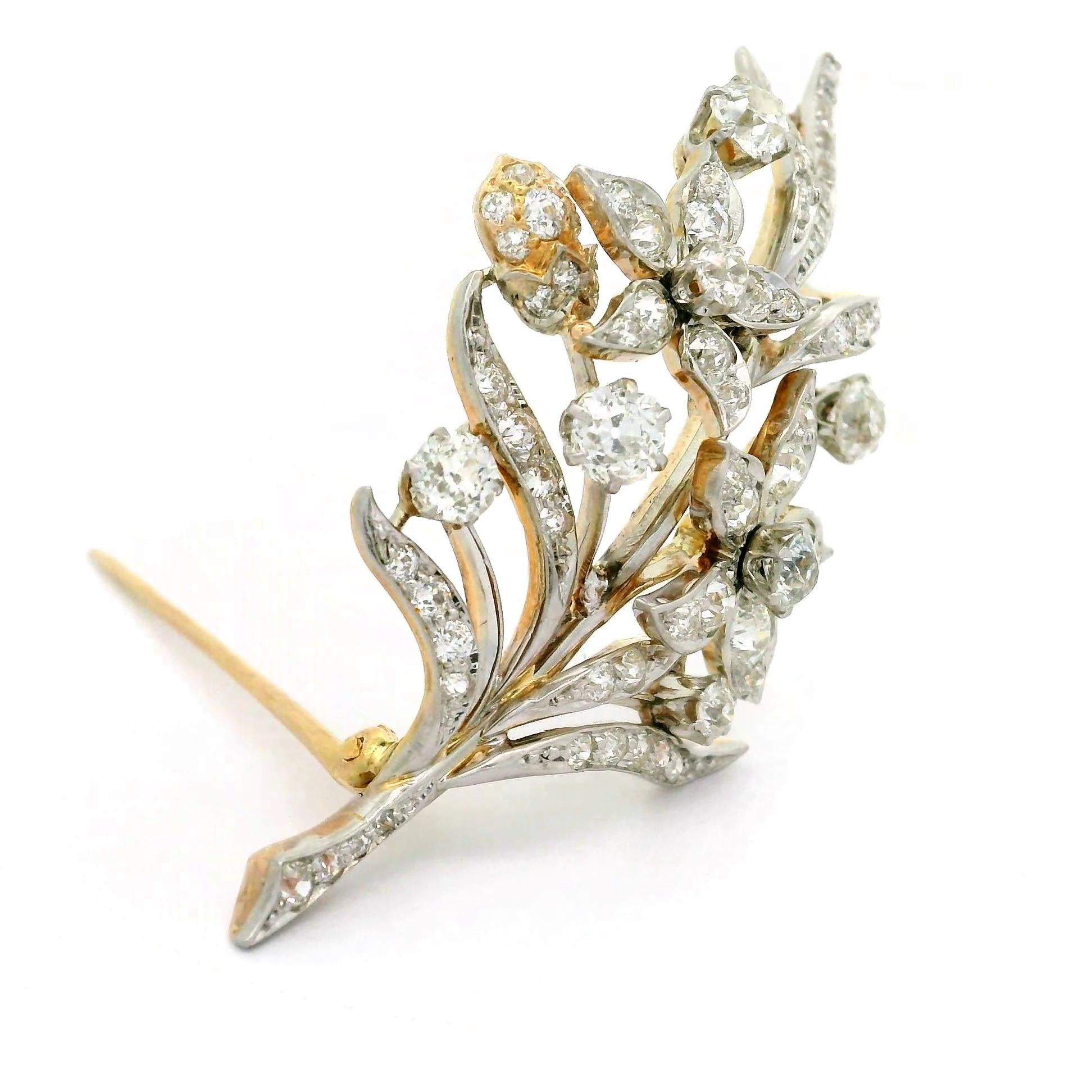 Antique Diamond 14K Gold Floral Brooch