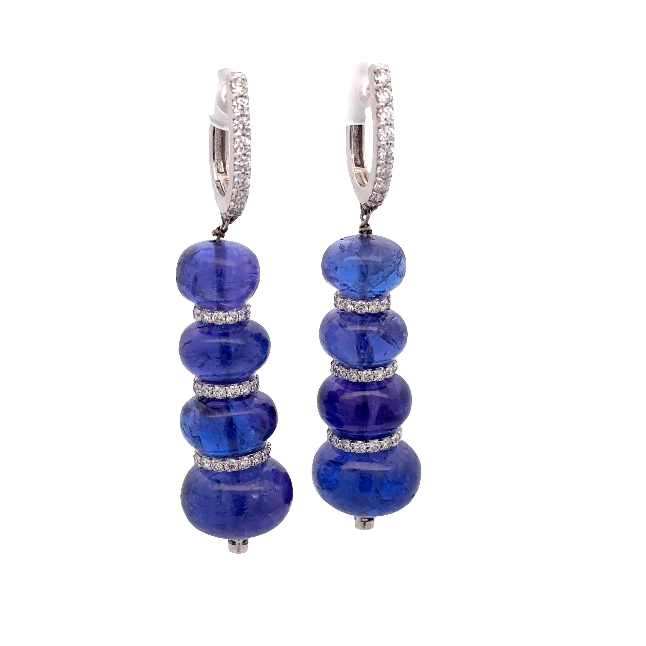 72.20 Carats Tanzanite Diamond 18K White Gold Drop Earrings