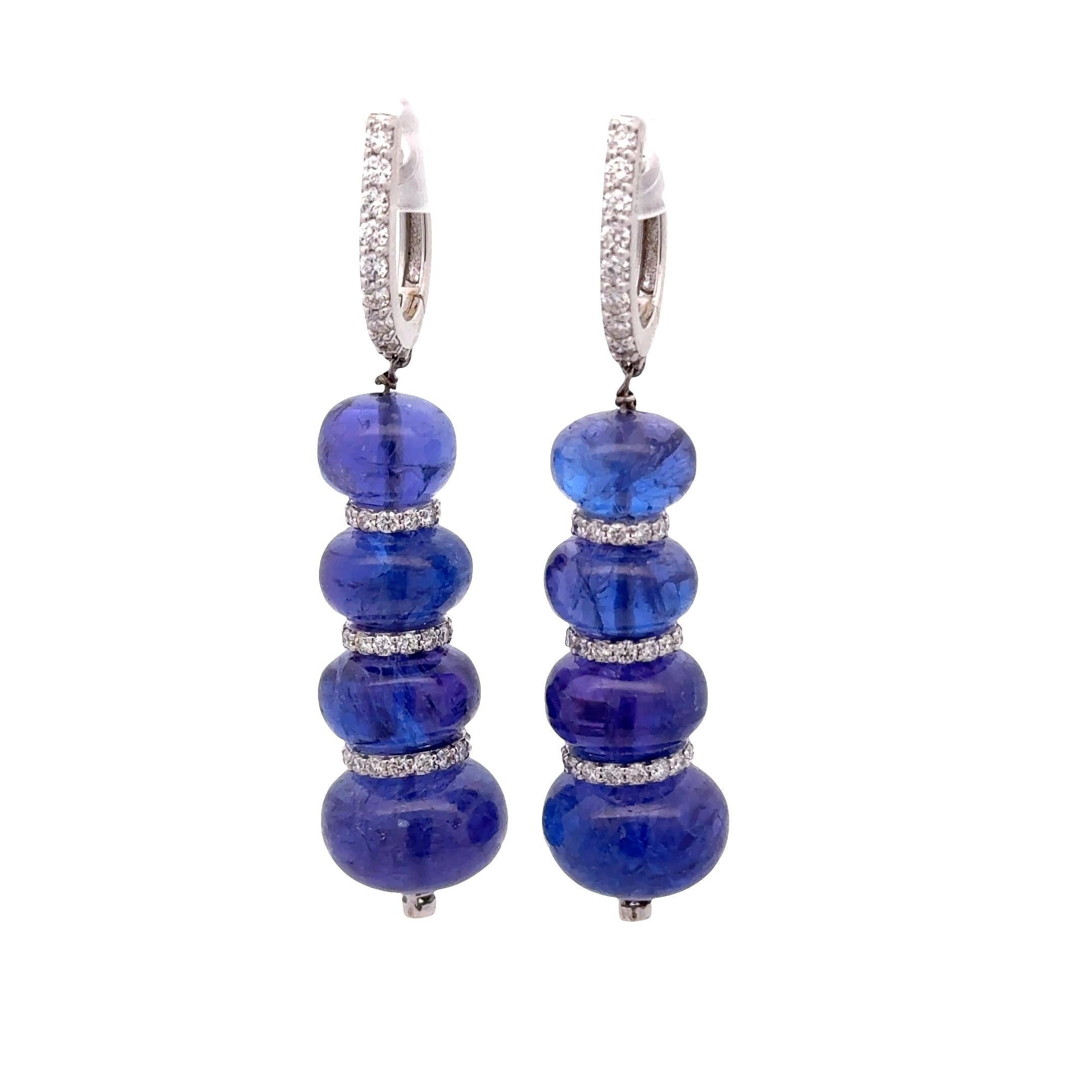 72.20 Carats Tanzanite Diamond 18K White Gold Drop Earrings