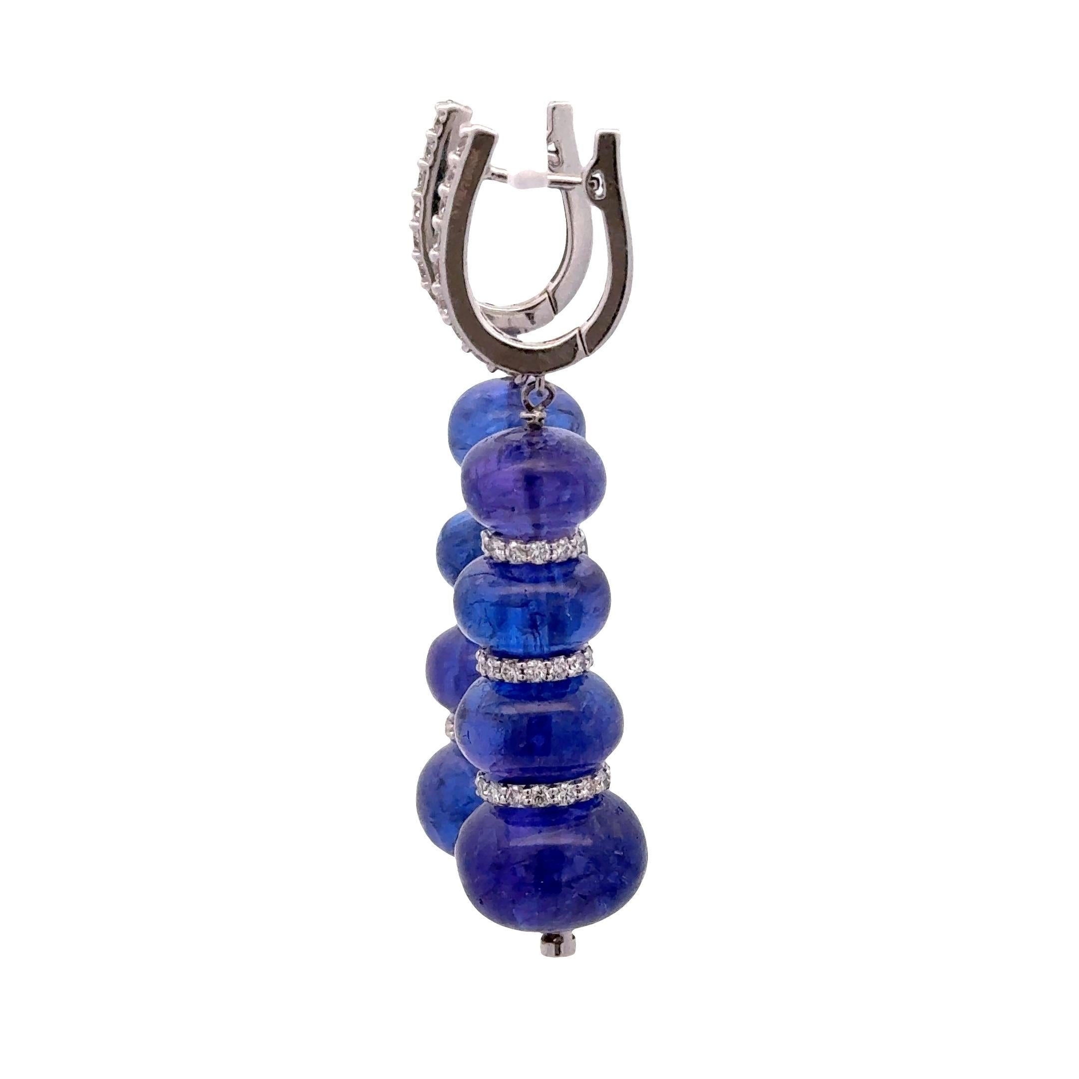 72.20 Carats Tanzanite Diamond 18K White Gold Drop Earrings