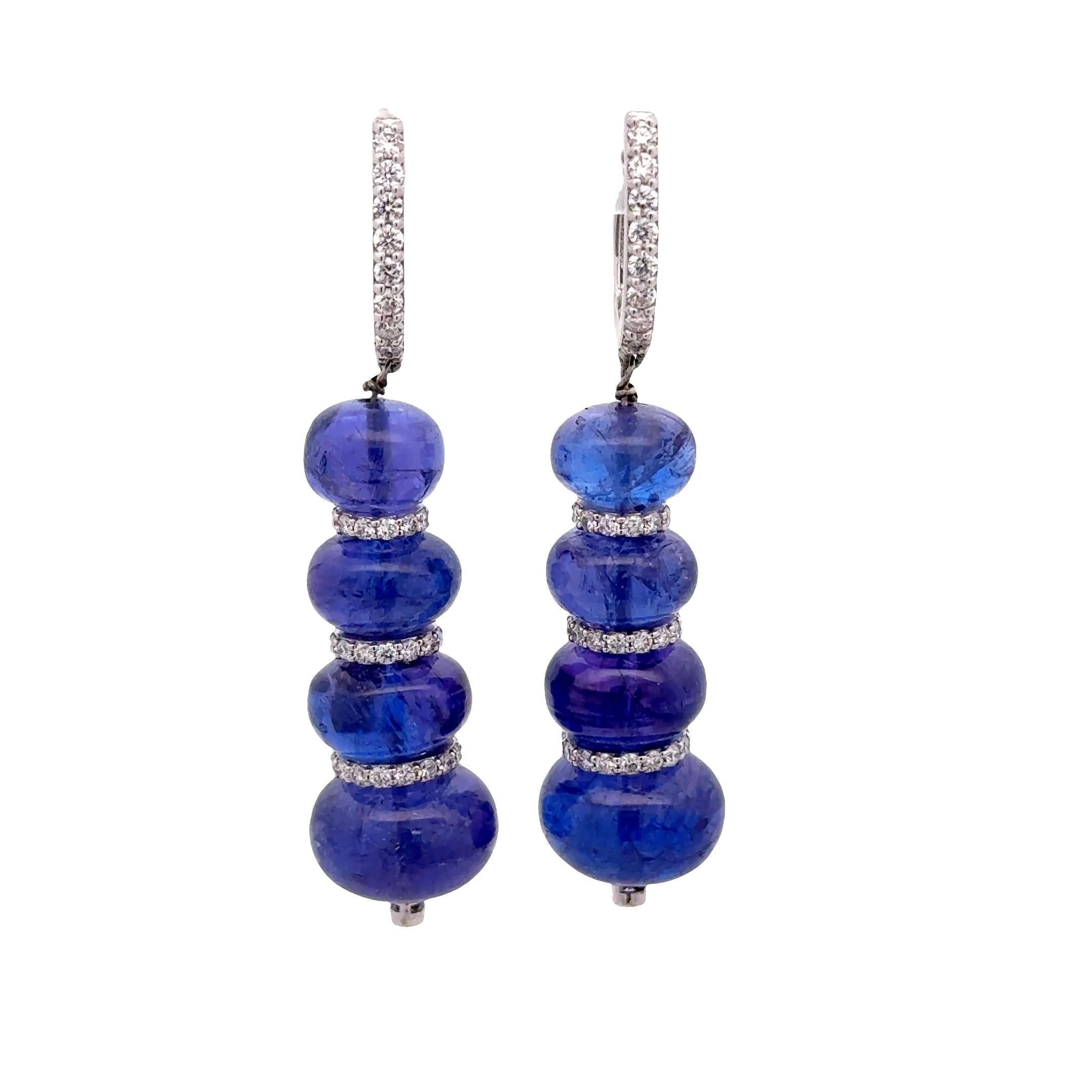 72.20 Carats Tanzanite Diamond 18K White Gold Drop Earrings