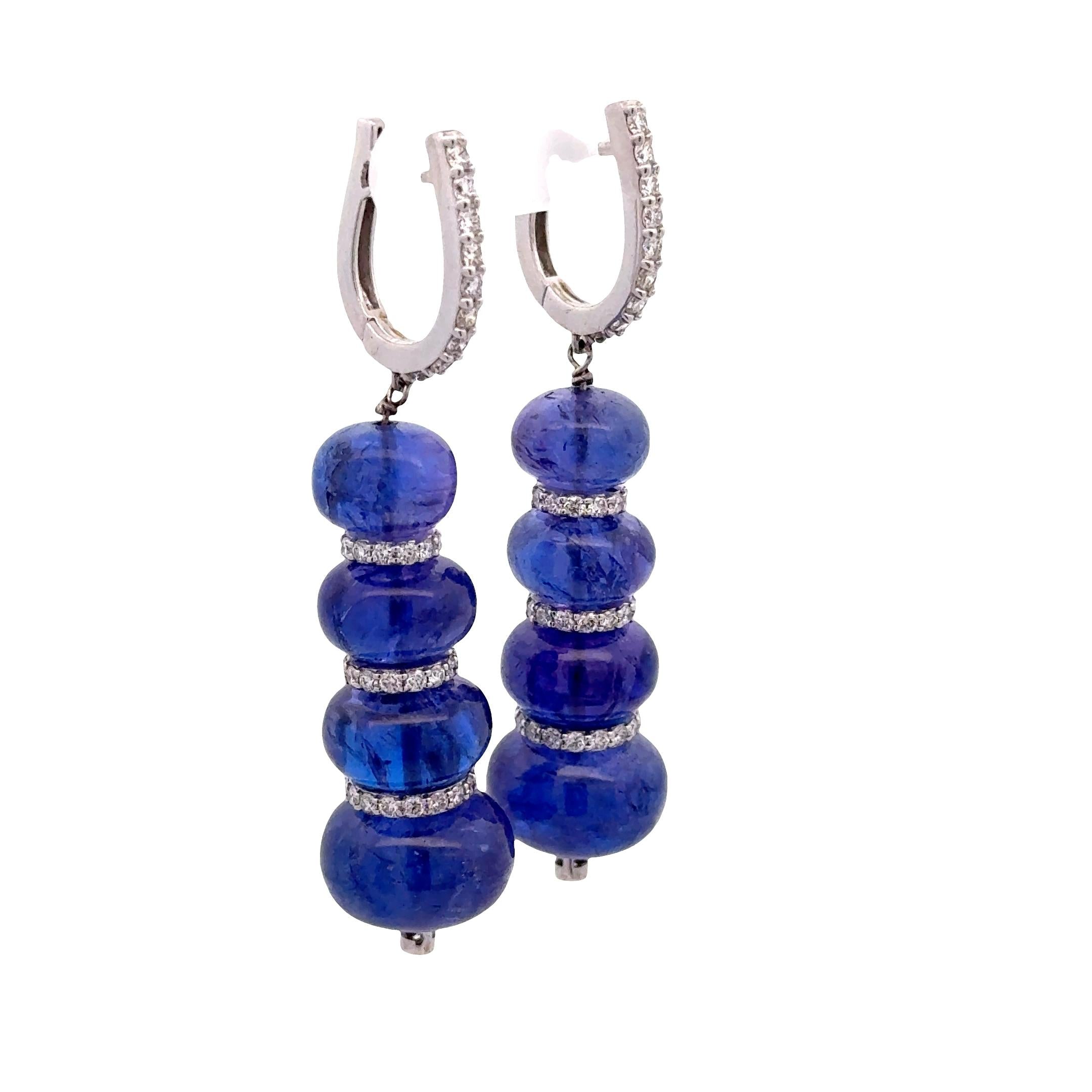 72.20 Carats Tanzanite Diamond 18K White Gold Drop Earrings