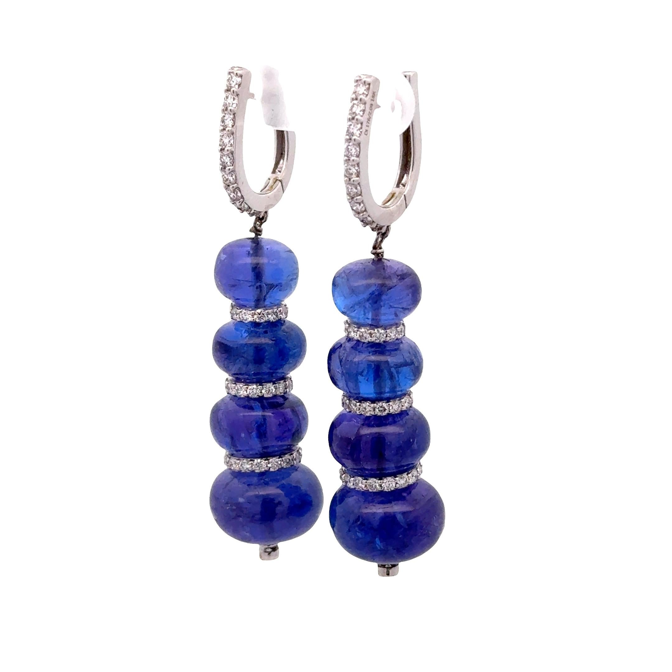 72.20 Carats Tanzanite Diamond 18K White Gold Drop Earrings