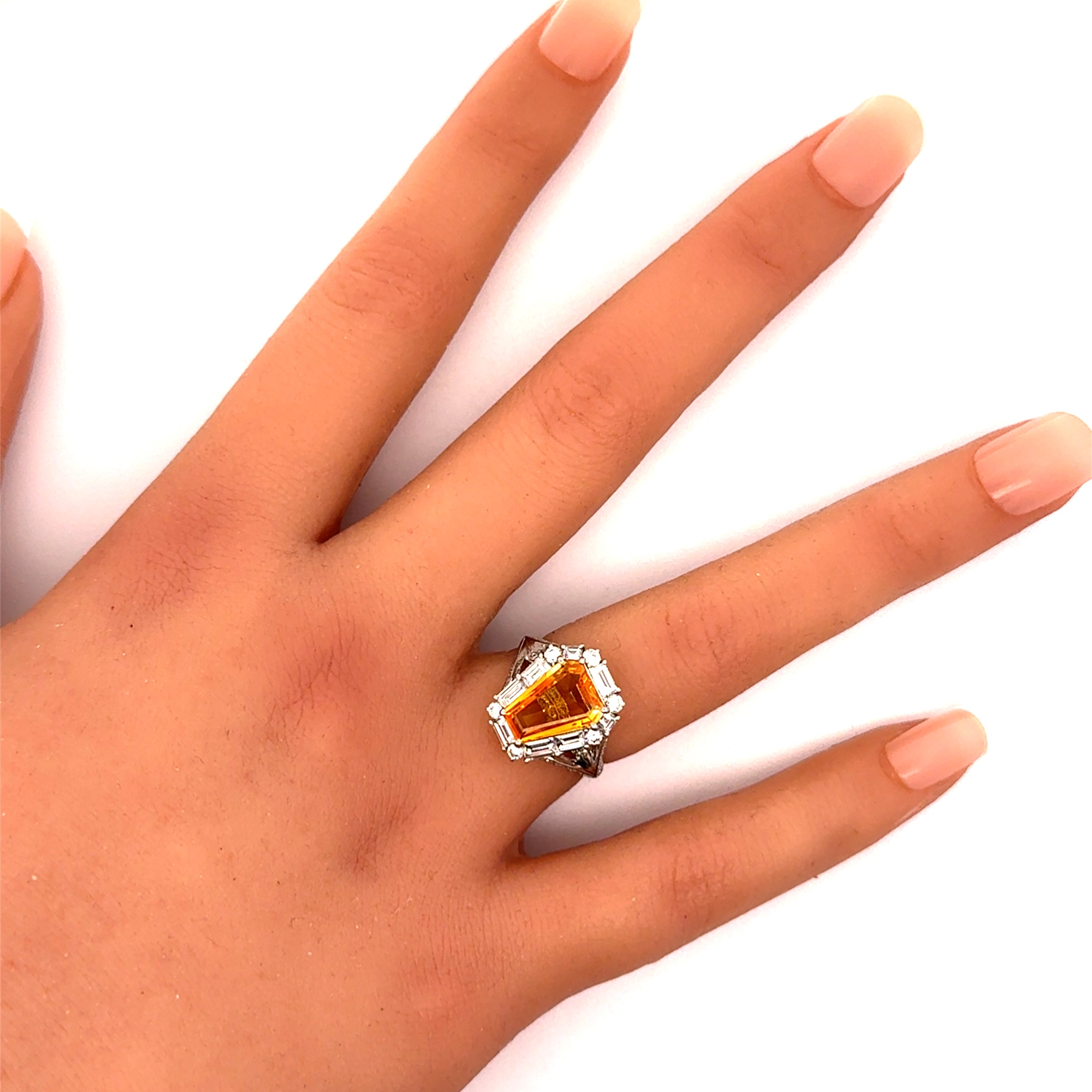 2.55 Carat Shield-Cut Yellow Sapphire Diamond Platinum Ring