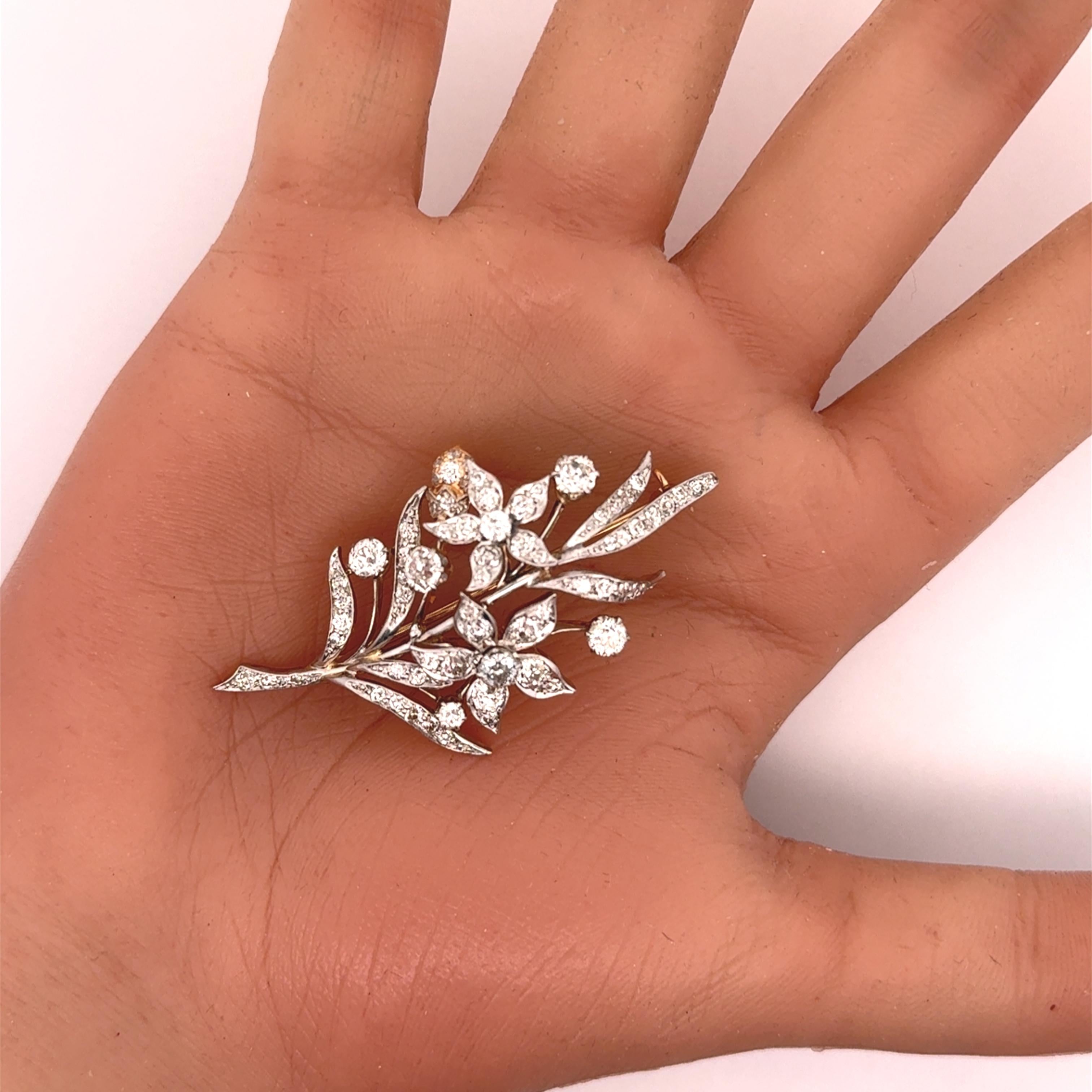 Antique Diamond 14K Gold Floral Brooch