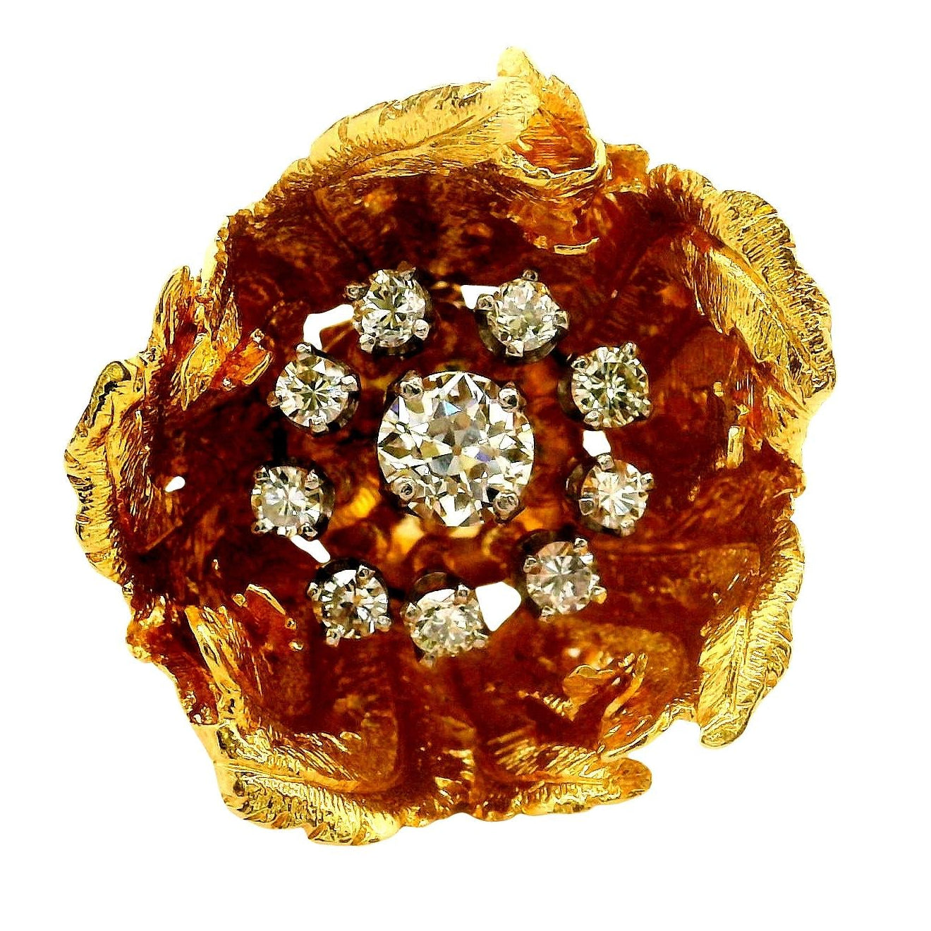 Hammerman Brothers Diamond 18k Yellow Gold Flower Ring