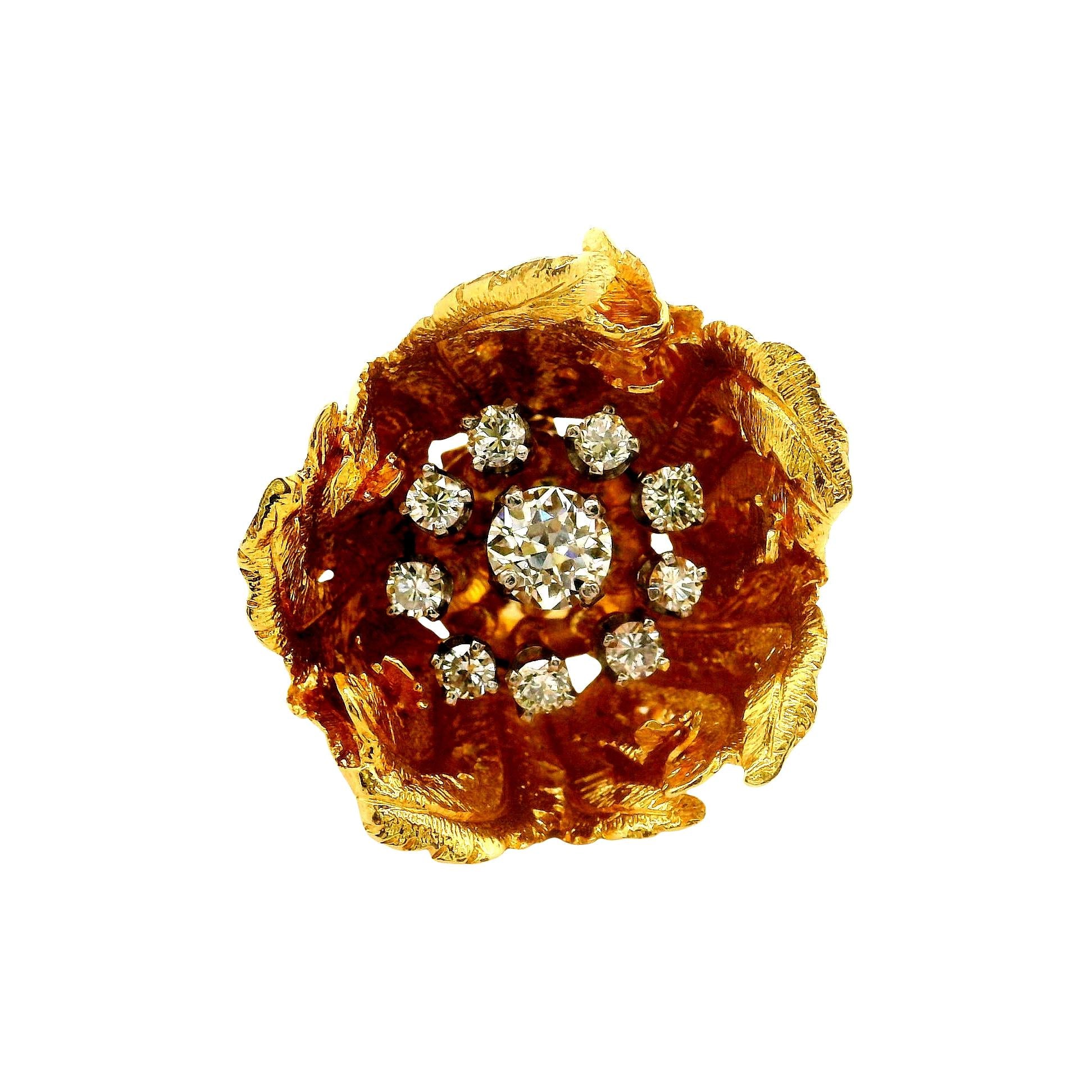Hammerman Brothers Diamond 18k Yellow Gold Flower Ring