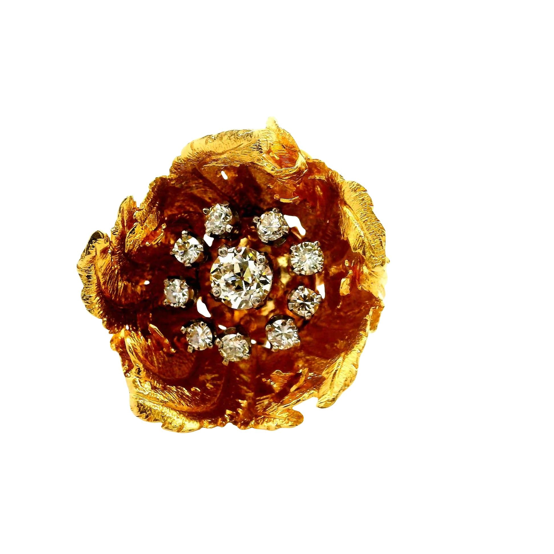 Hammerman Brothers Diamond 18k Yellow Gold Flower Ring