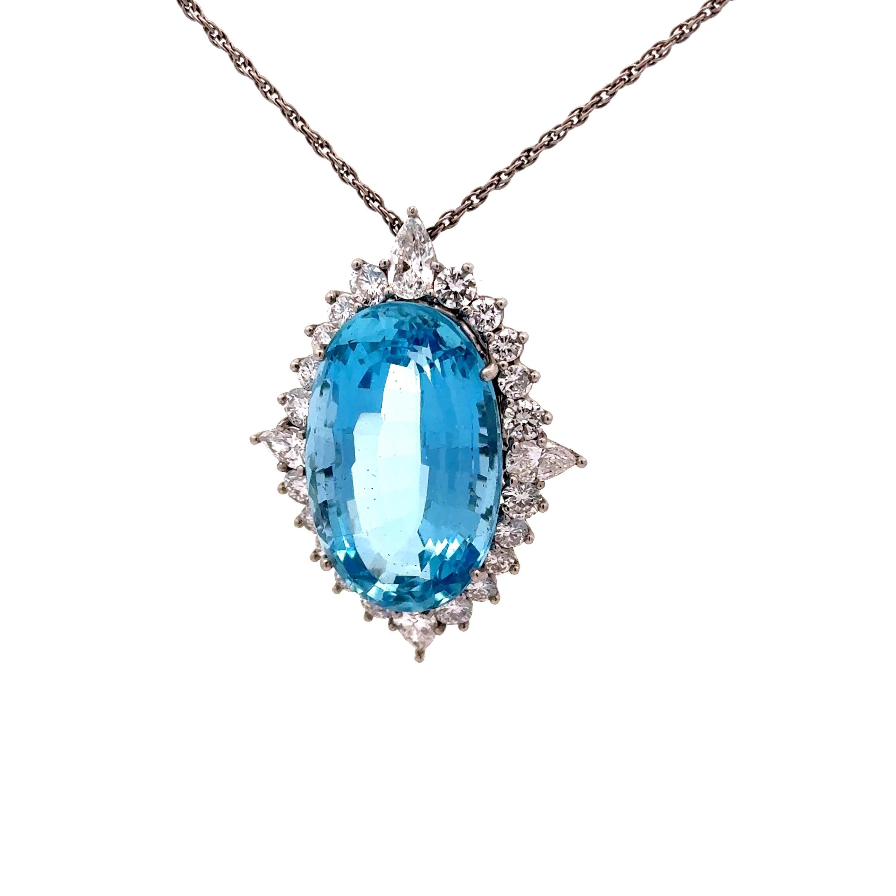 25 Carat Santa-Maria Aquamarine Diamond Platinum Halo Pendant Necklace