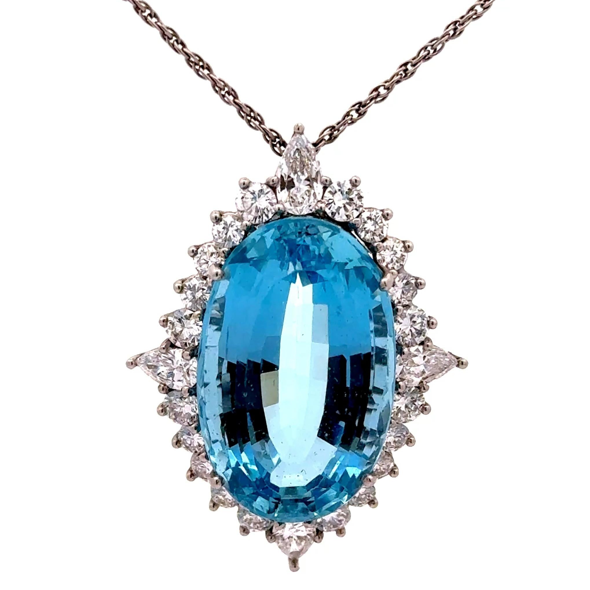 25 Carat Santa-Maria Aquamarine Diamond Platinum Halo Pendant Necklace