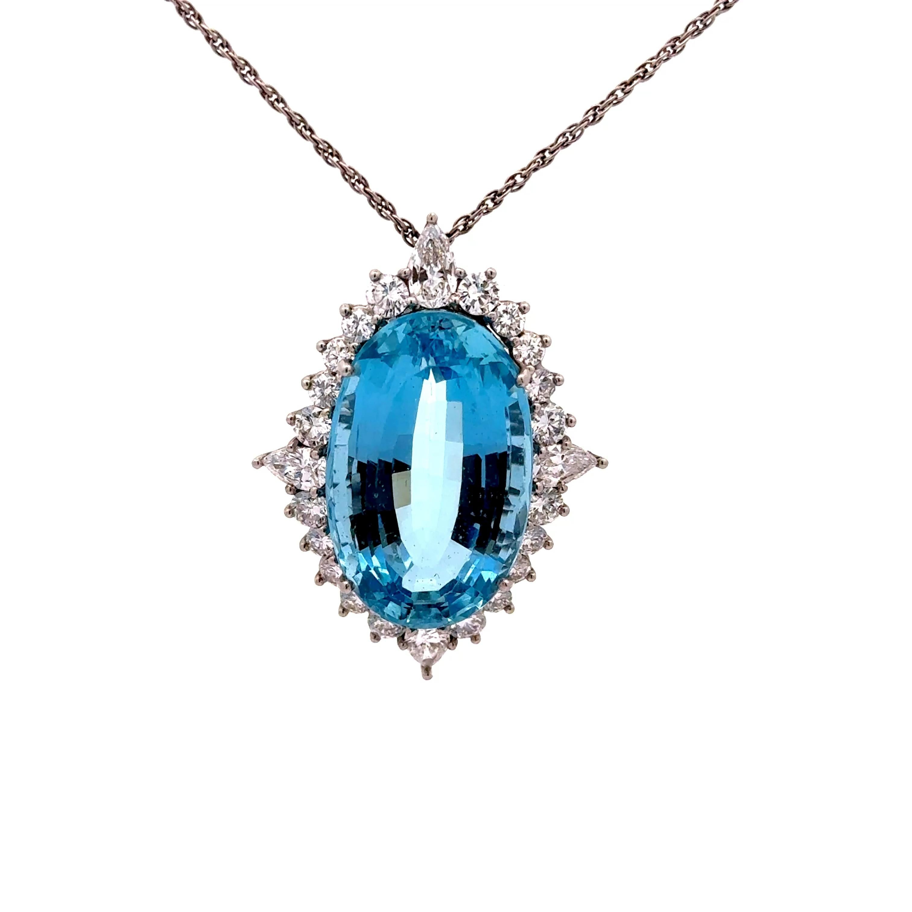25 Carat Santa-Maria Aquamarine Diamond Platinum Halo Pendant Necklace