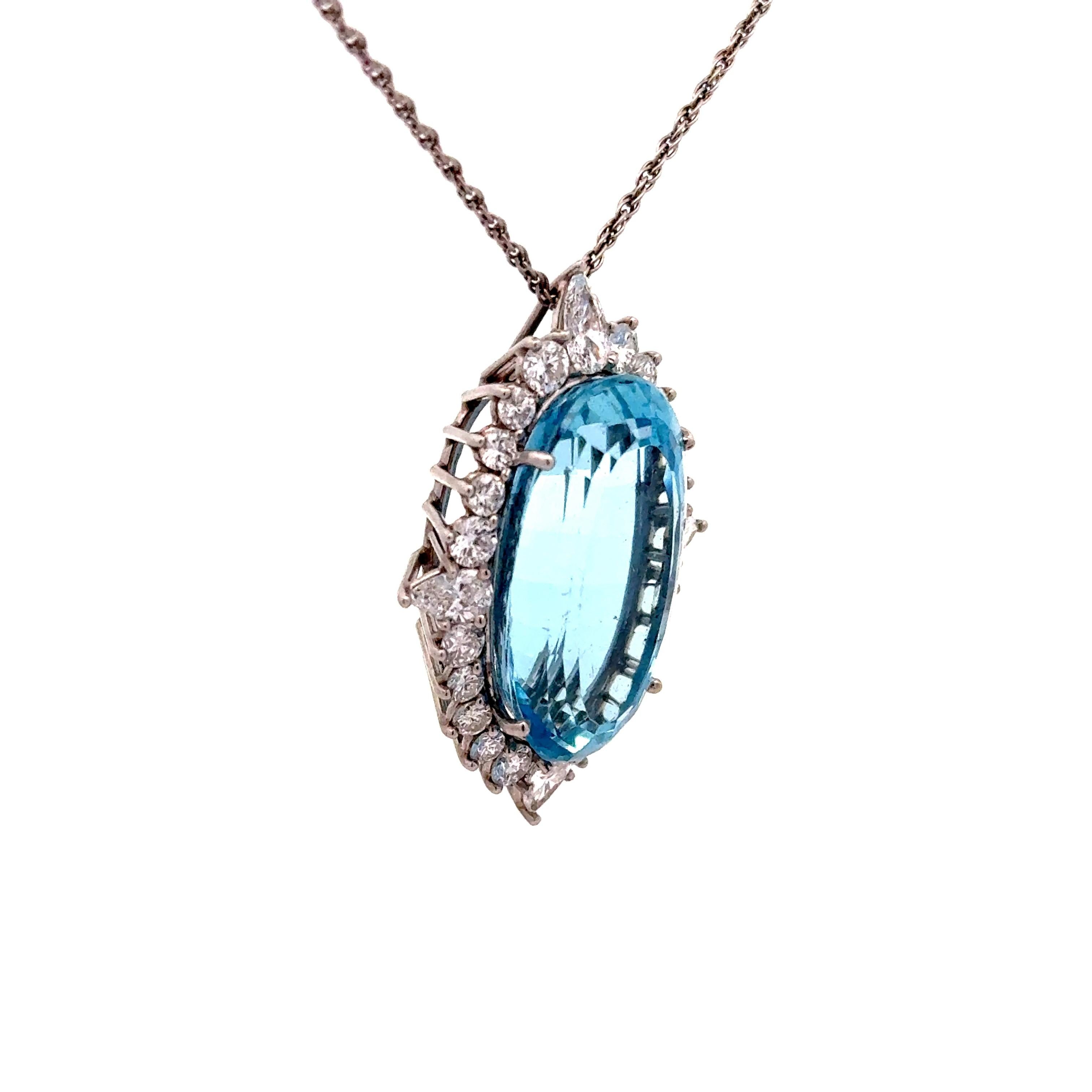 25 Carat Santa-Maria Aquamarine Diamond Platinum Halo Pendant Necklace