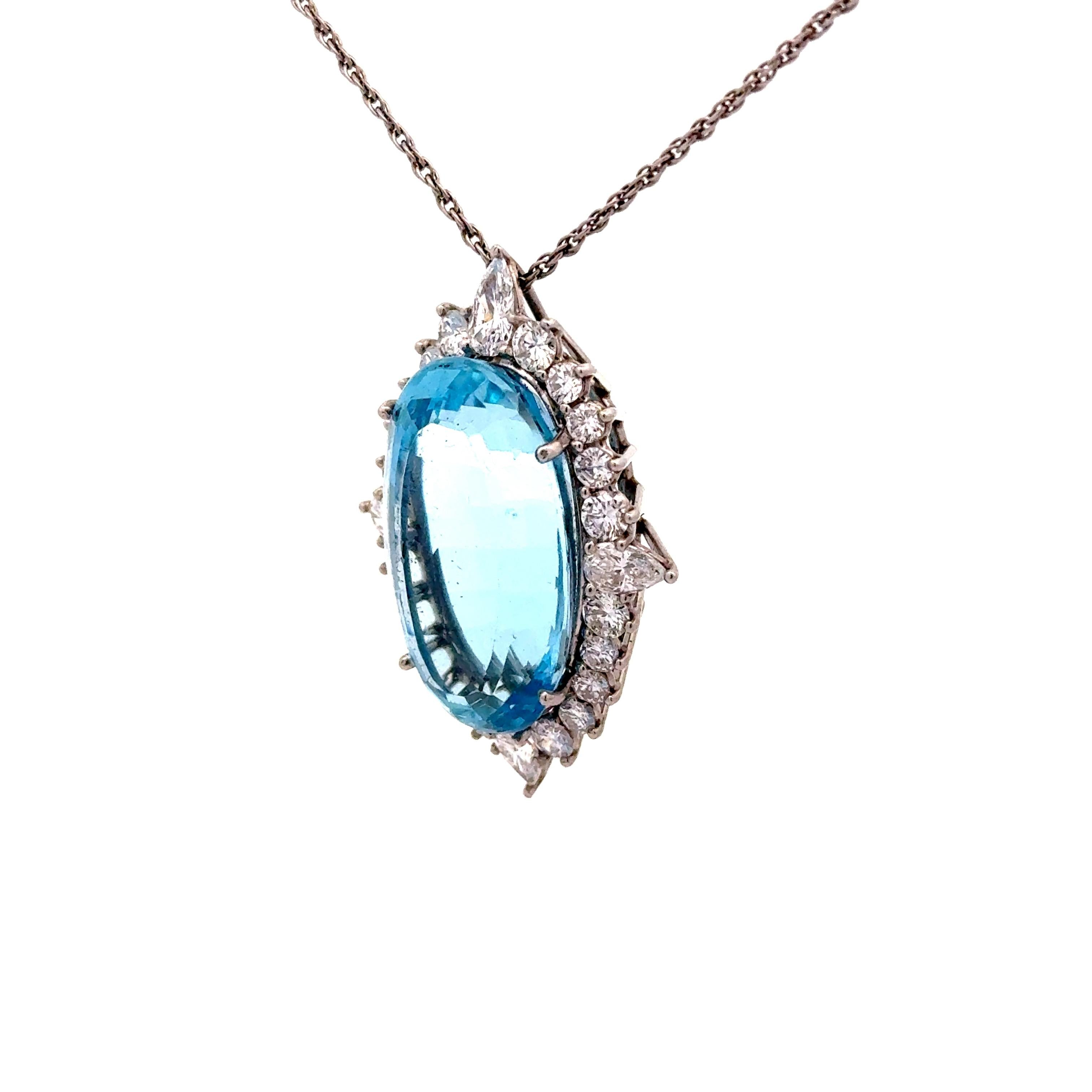 25 Carat Santa-Maria Aquamarine Diamond Platinum Halo Pendant Necklace