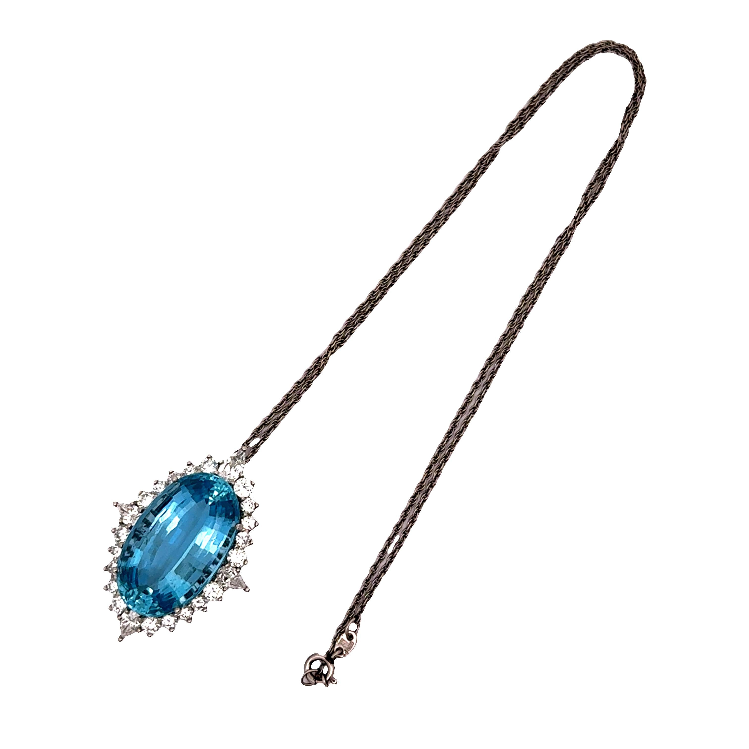 25 Carat Santa-Maria Aquamarine Diamond Platinum Halo Pendant Necklace