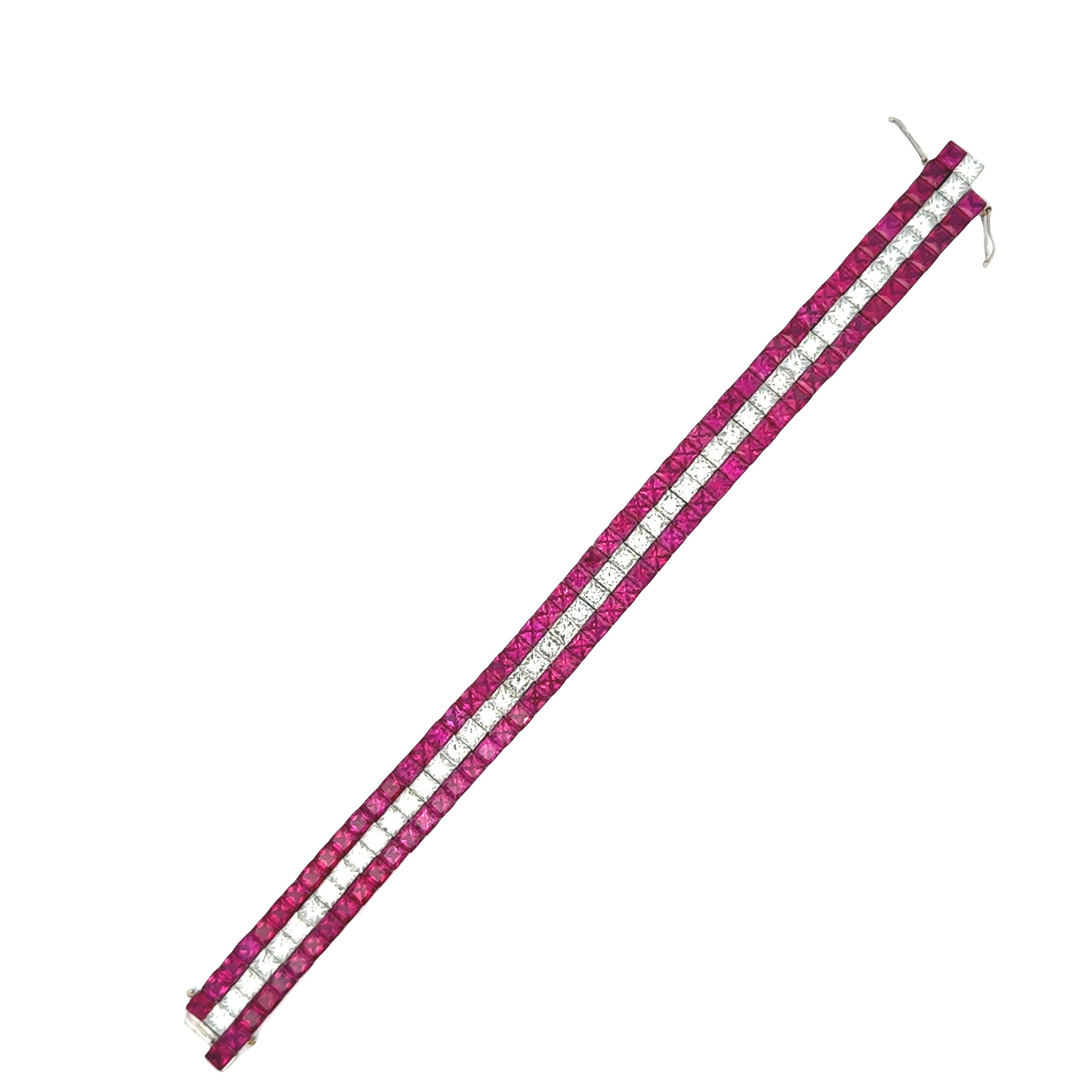 Exquisite Invisible-Set Ruby & Diamond Platinum Flexible Tennis Bracelet