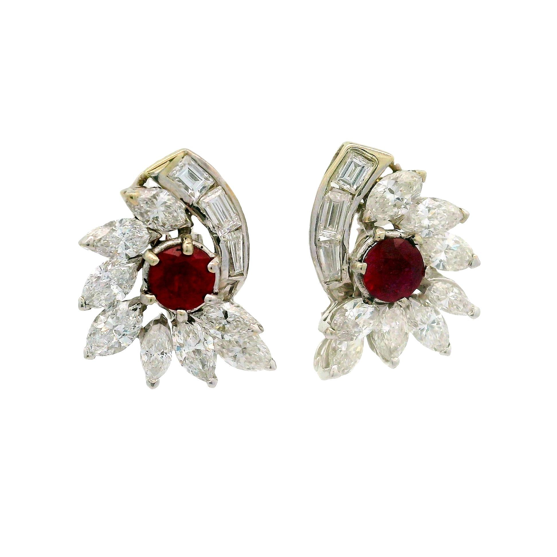 Ruby Diamond Platinum Earrings