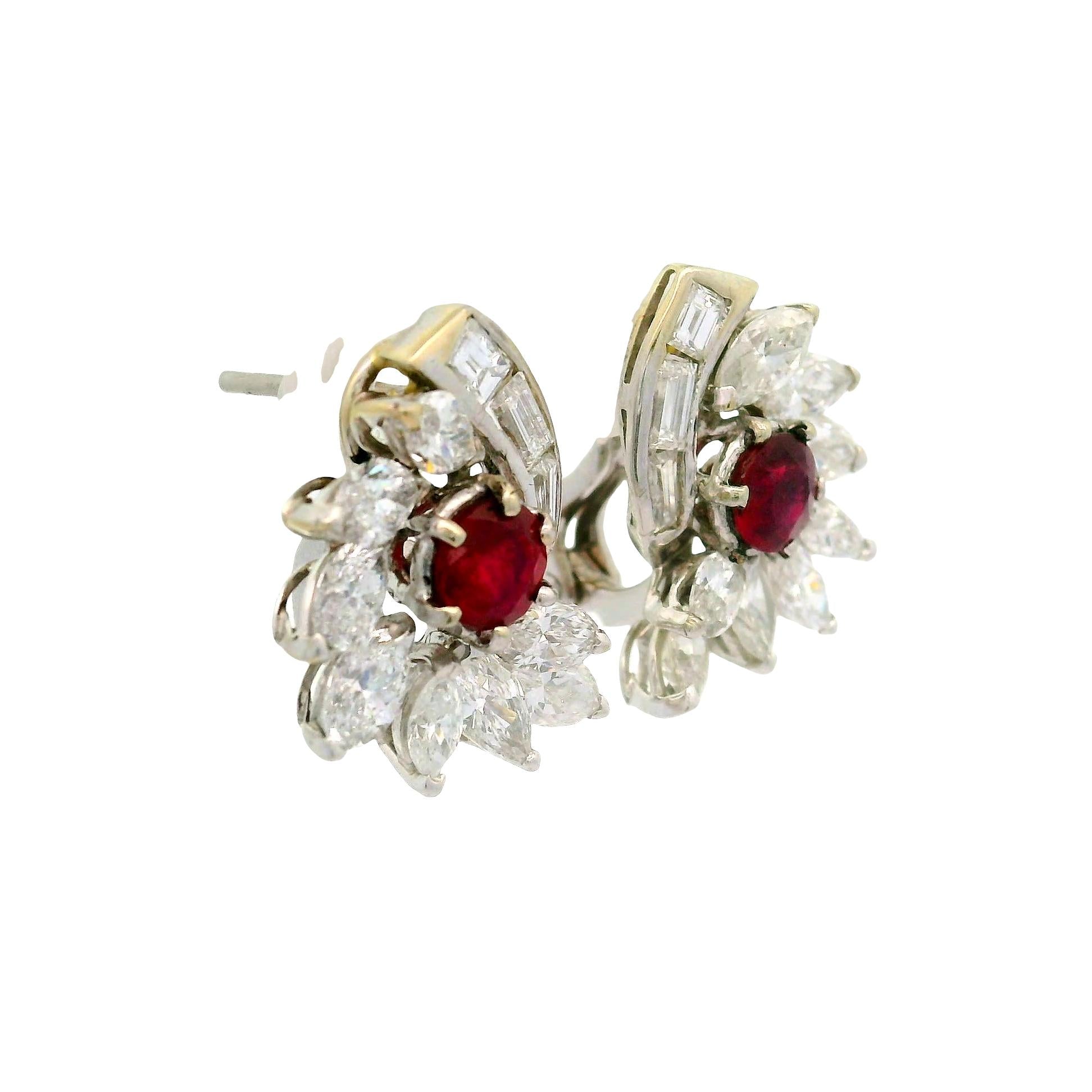 Ruby Diamond Platinum Earrings