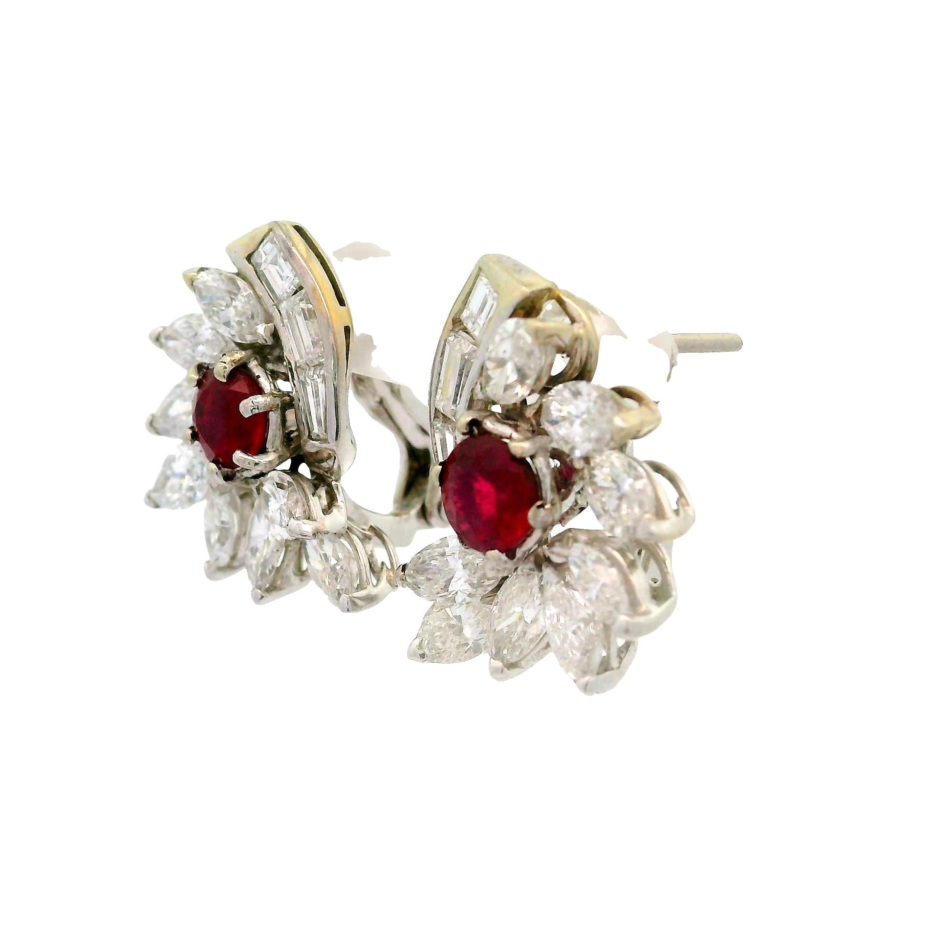 Ruby Diamond Platinum Earrings
