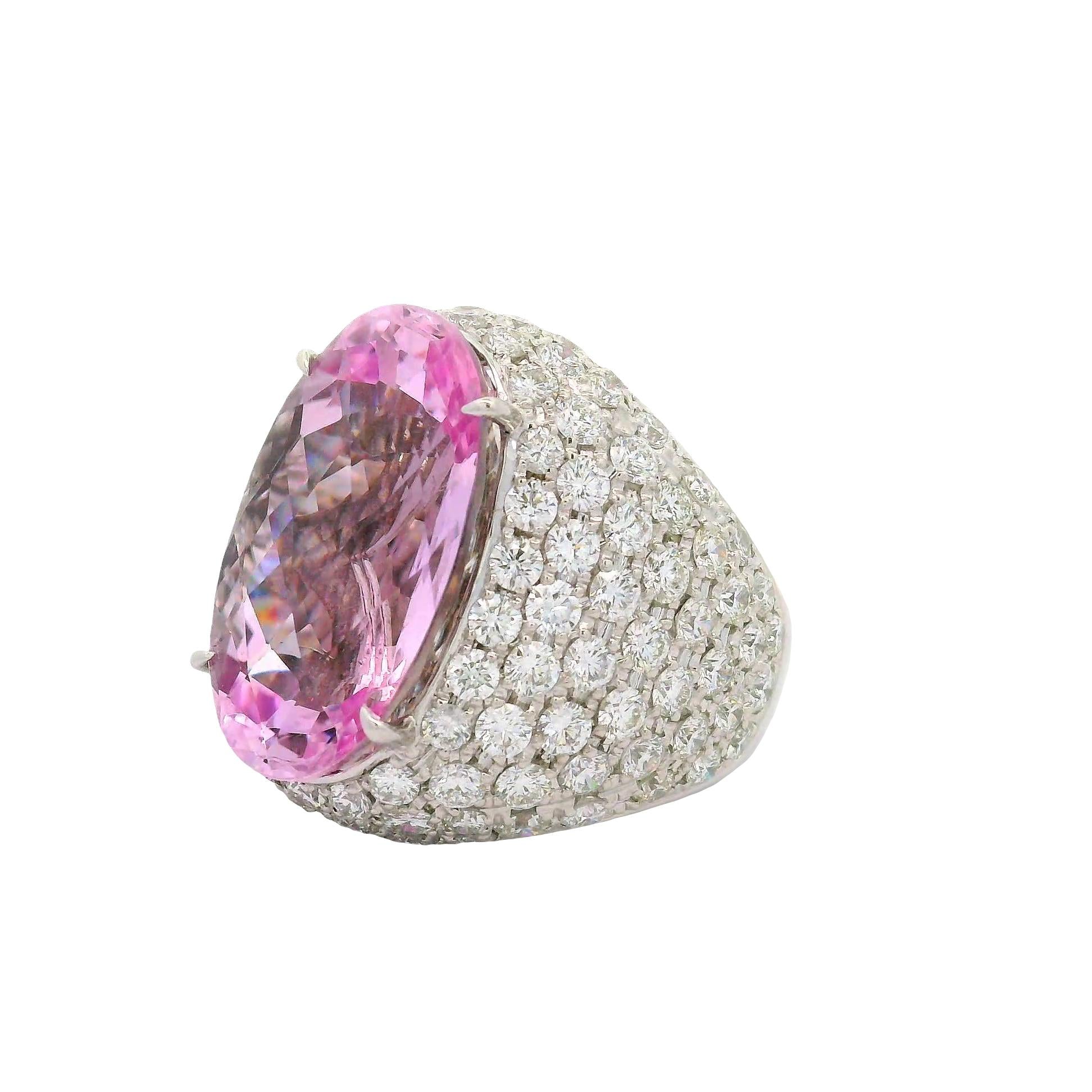20.02 Carat Kunzite Diamond 18K White Gold Cocktail Ring