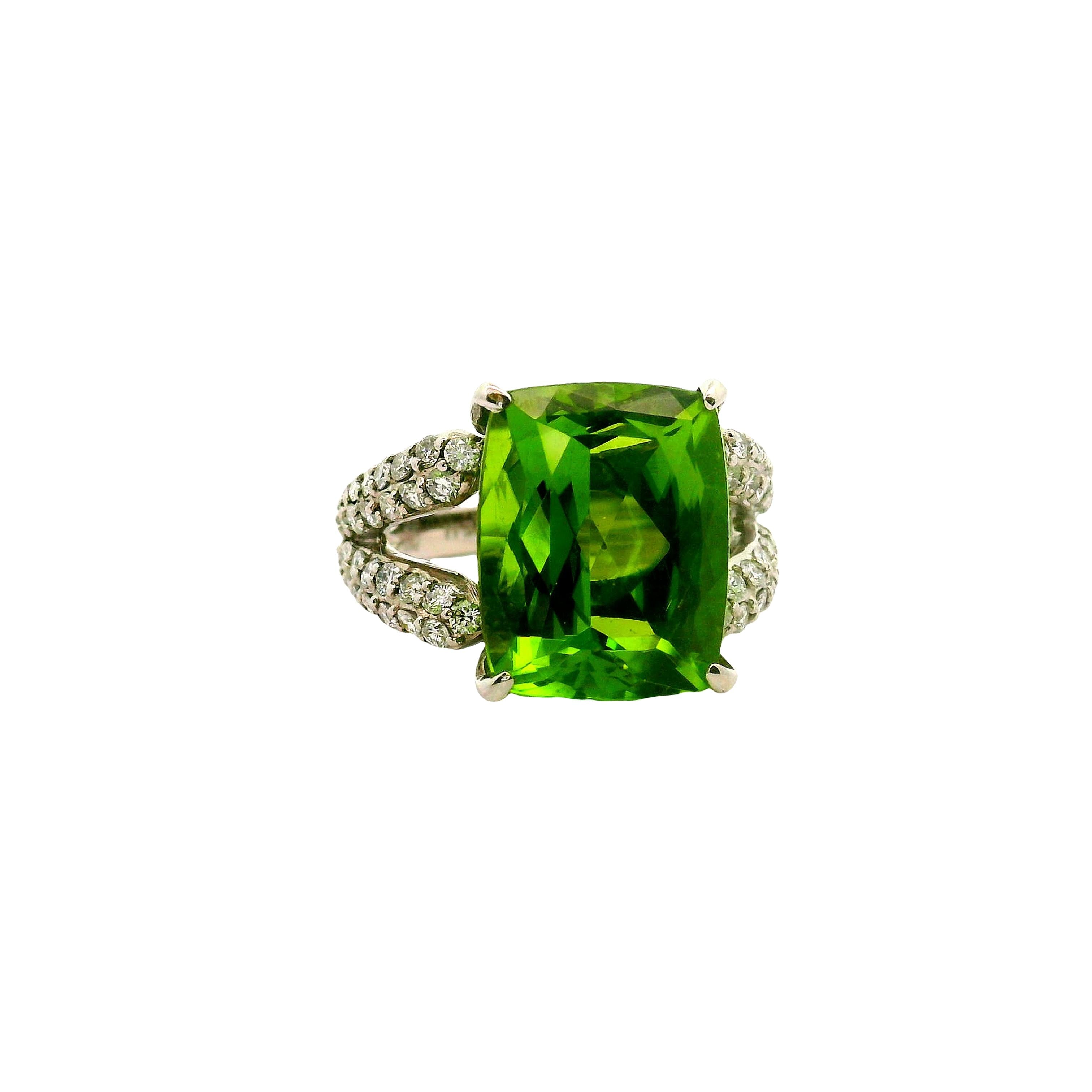 10.89 Carat Peridot Diamond Platinum Ring