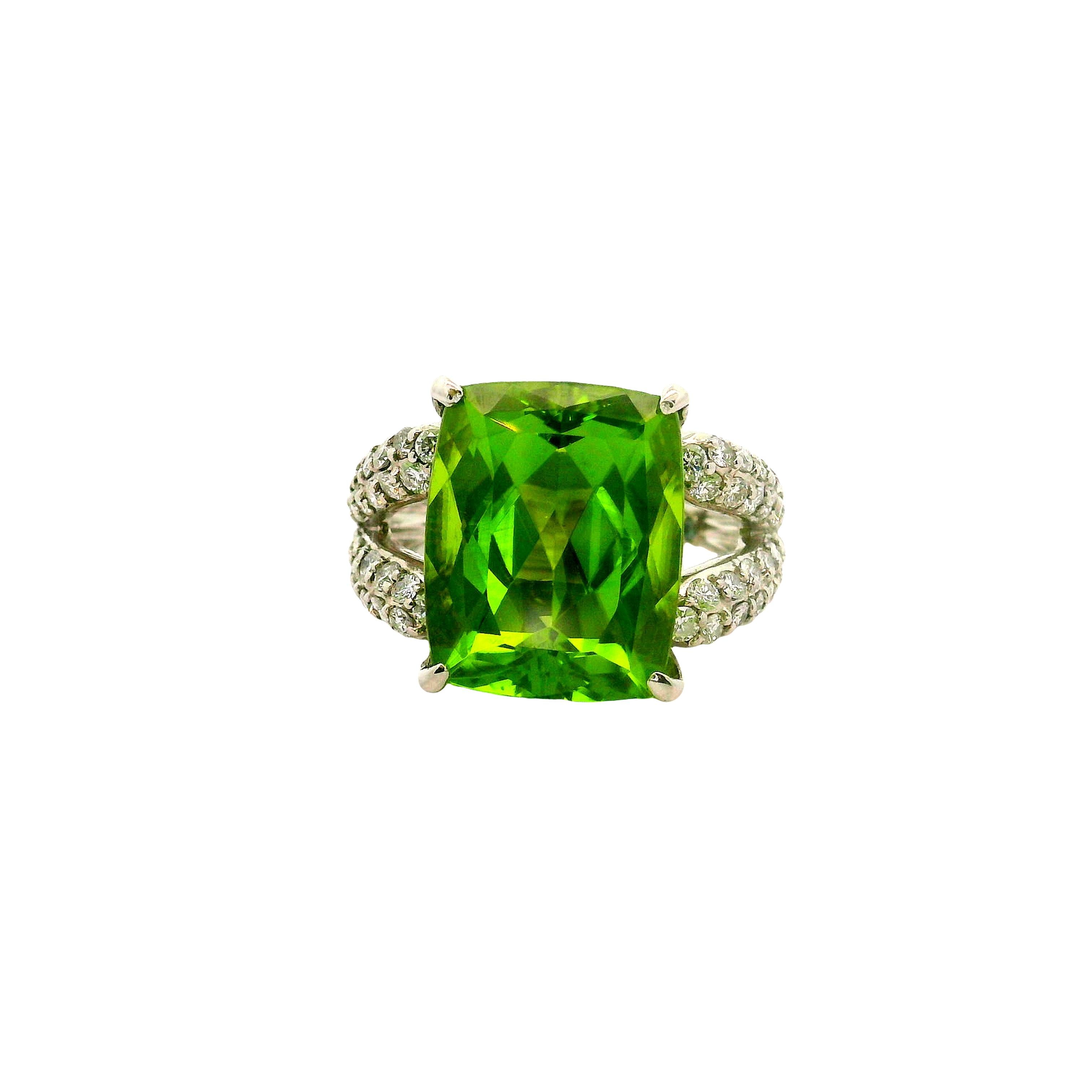 10.89 Carat Peridot Diamond Platinum Ring