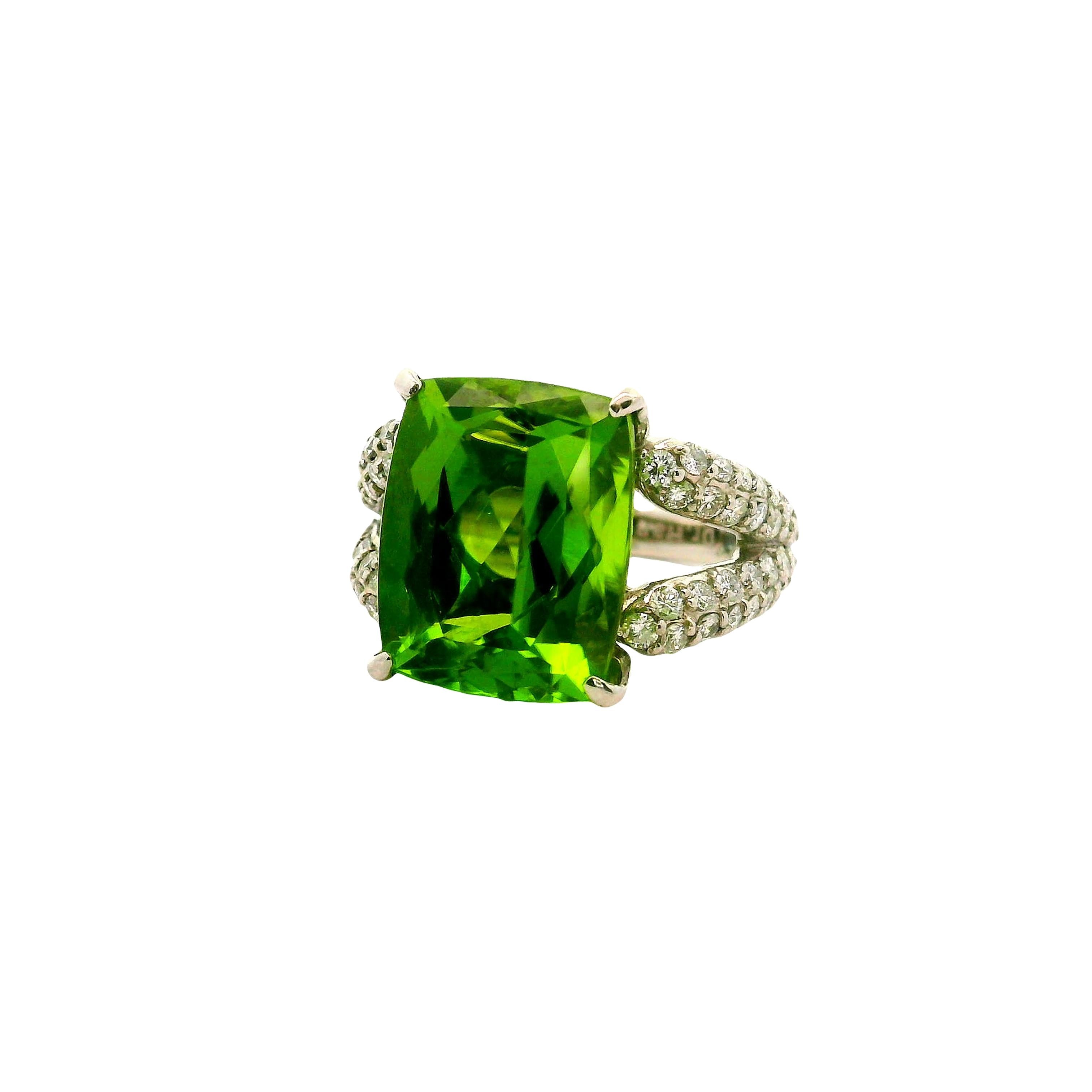 10.89 Carat Peridot Diamond Platinum Ring