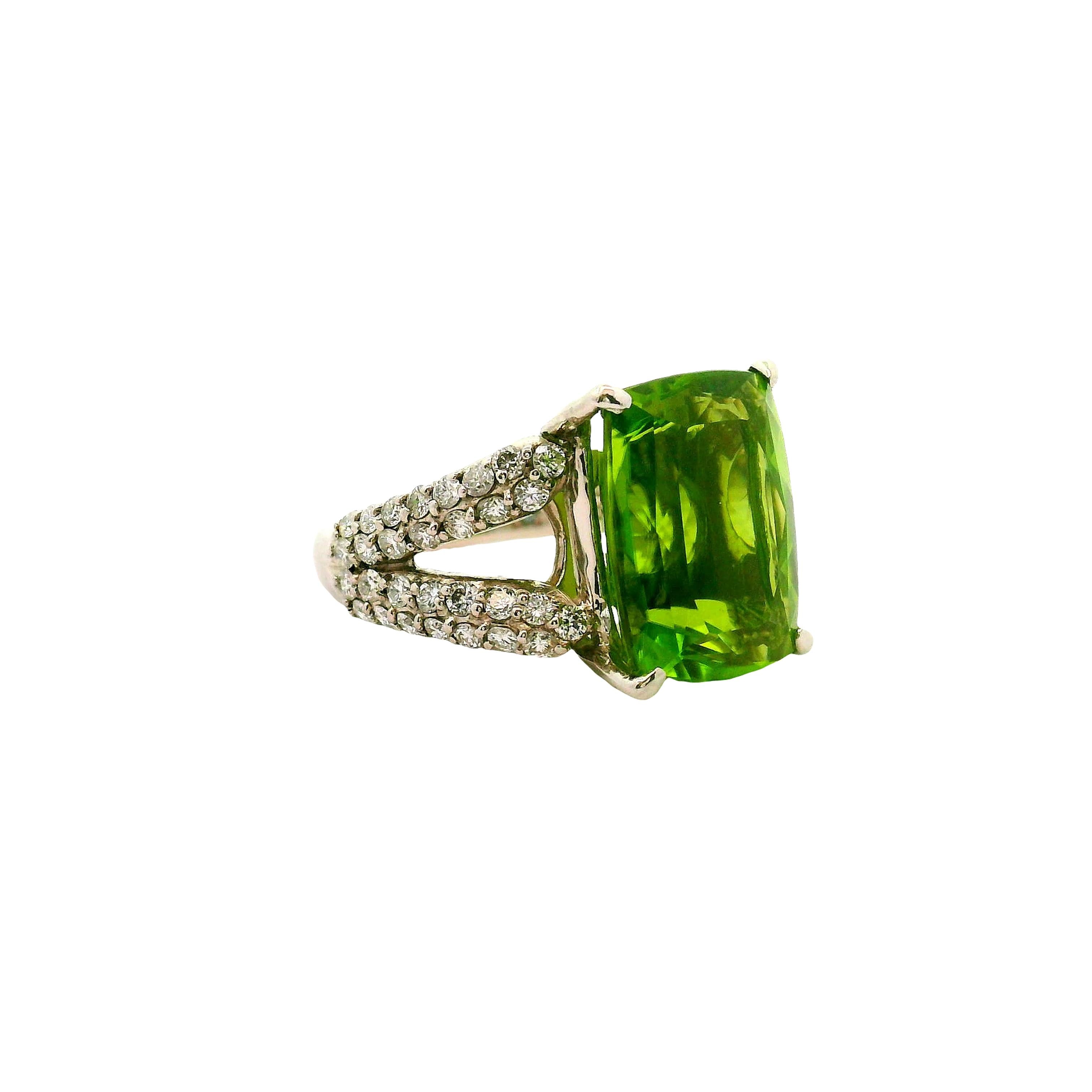 10.89 Carat Peridot Diamond Platinum Ring