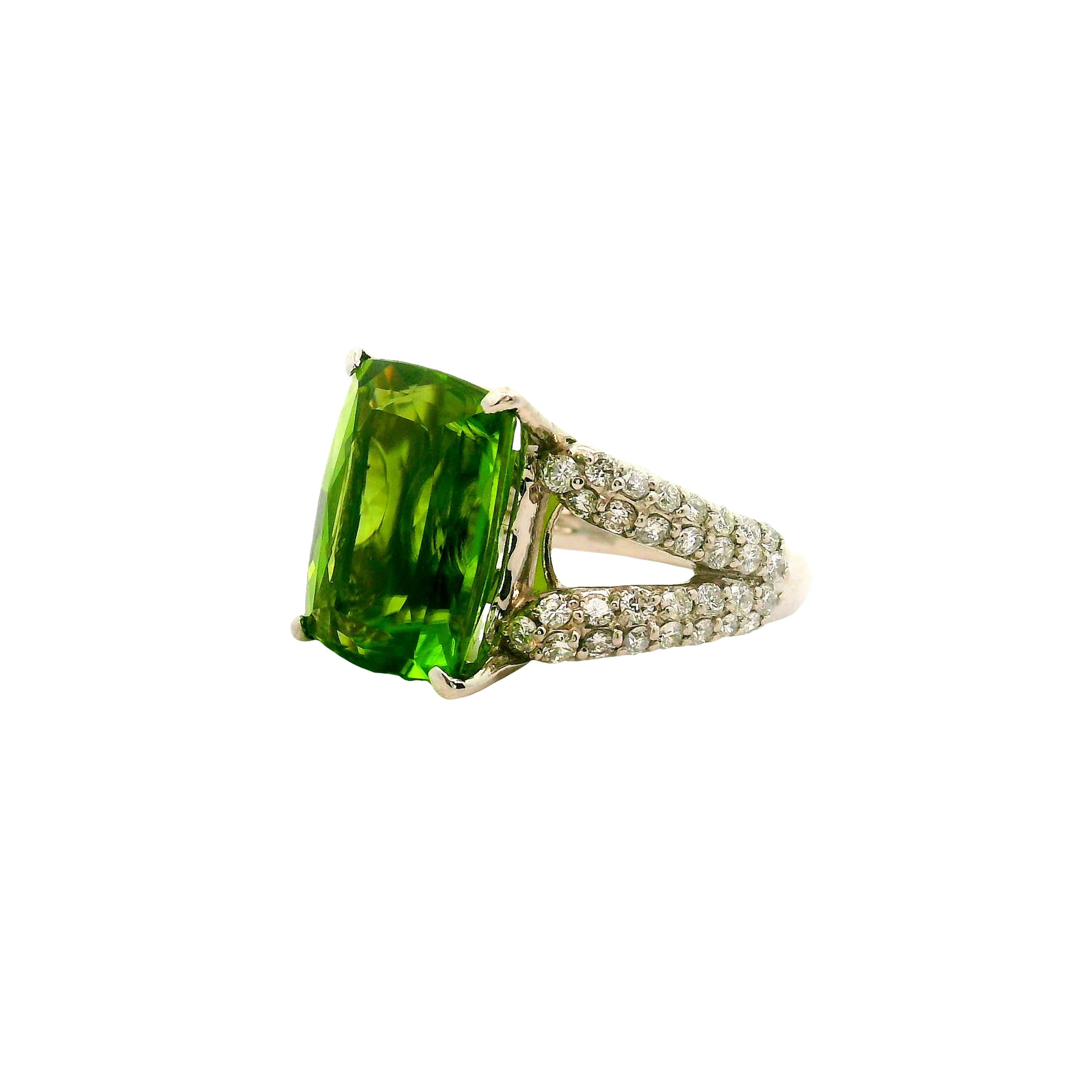 10.89 Carat Peridot Diamond Platinum Ring
