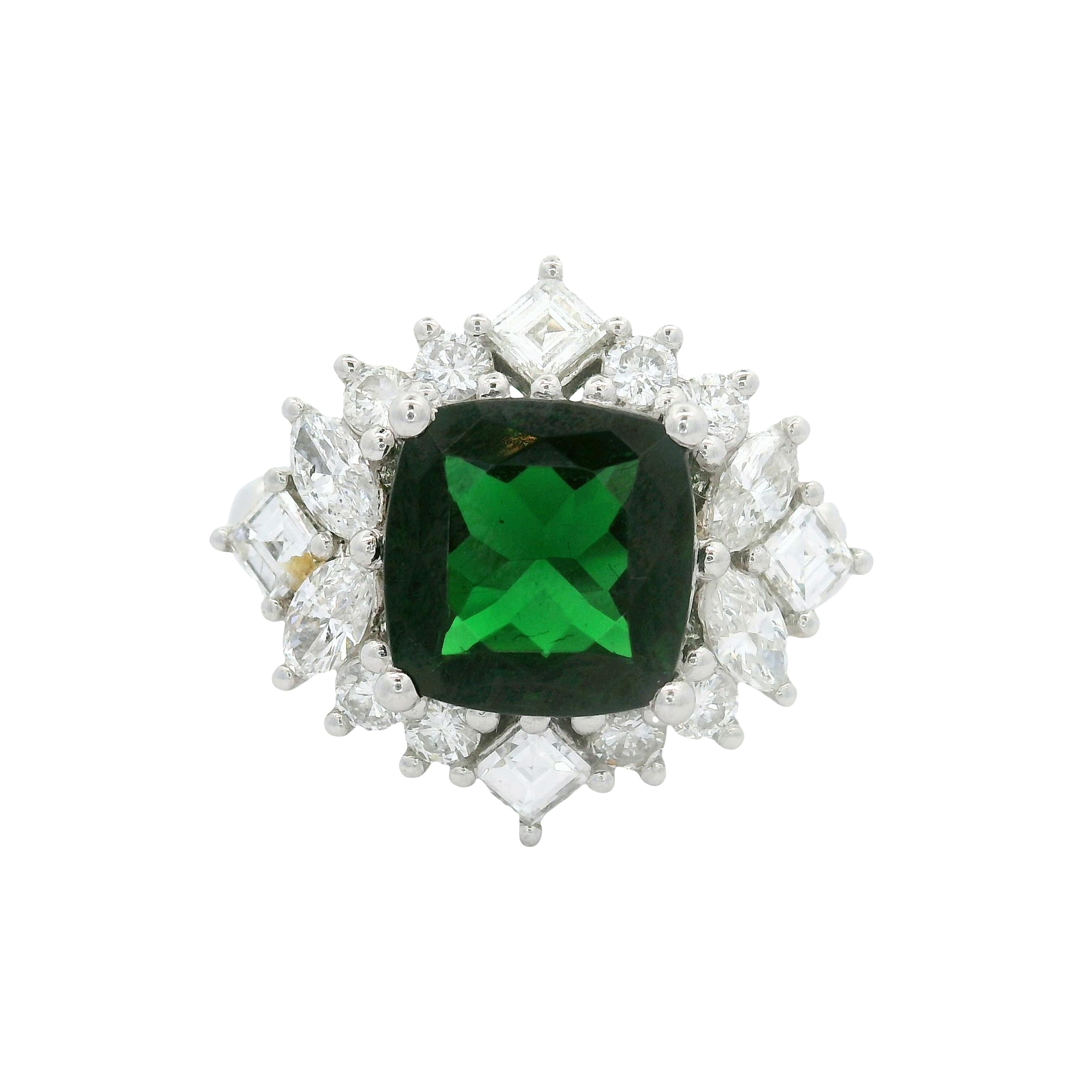 2.64 Carats Tsavorite Diamond Platinum Burst Ring