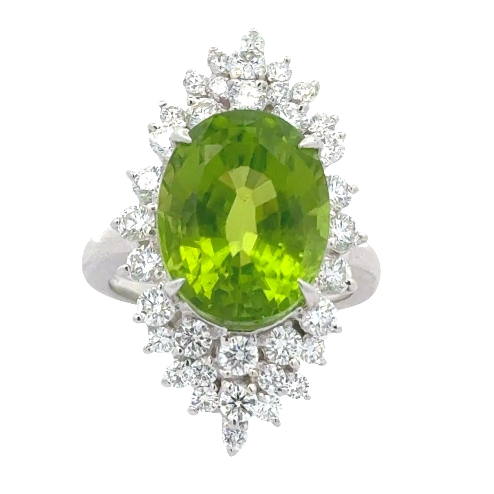 11.75 Carat Peridot Diamond Platinum Burst Ring