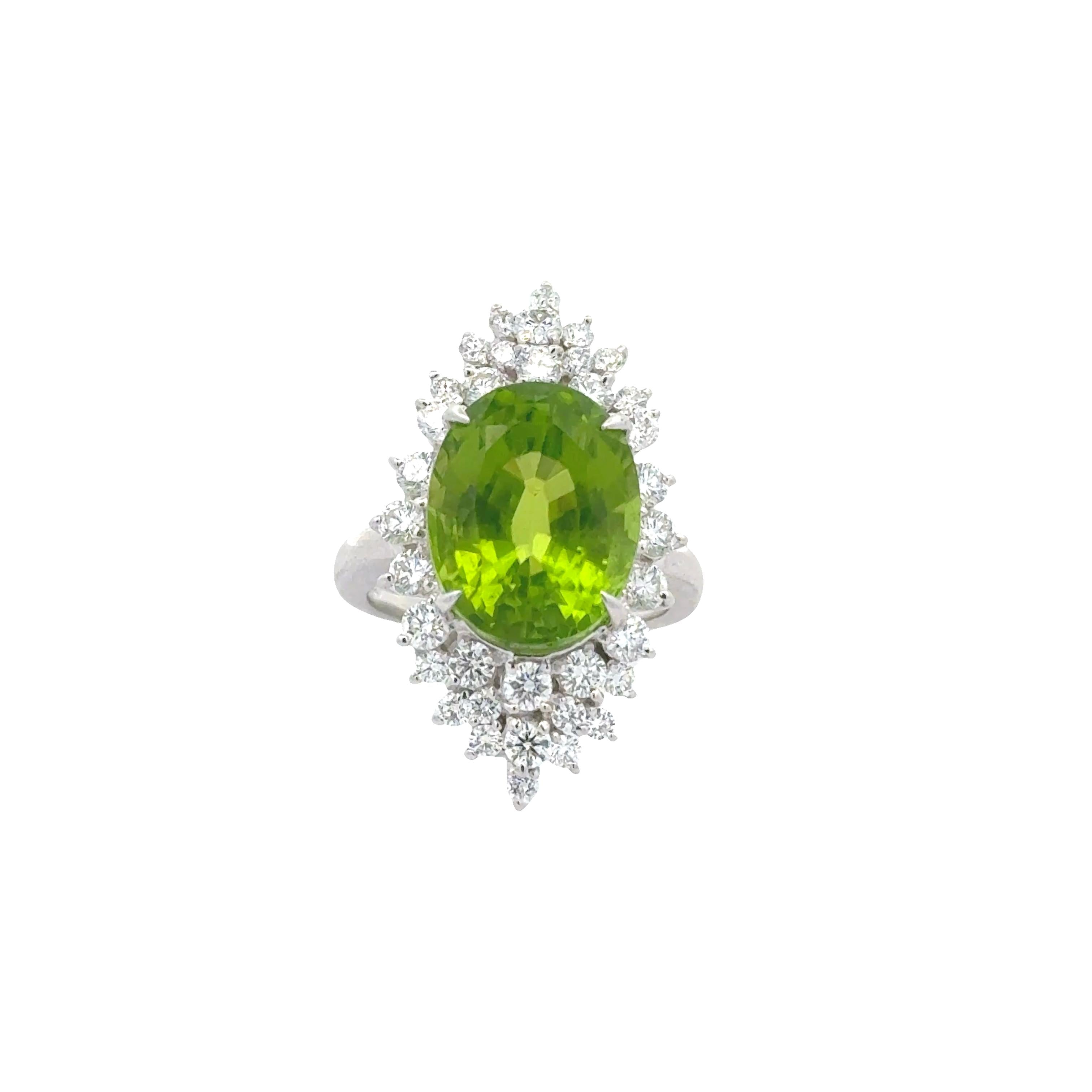 11.75 Carat Peridot Diamond Platinum Burst Ring