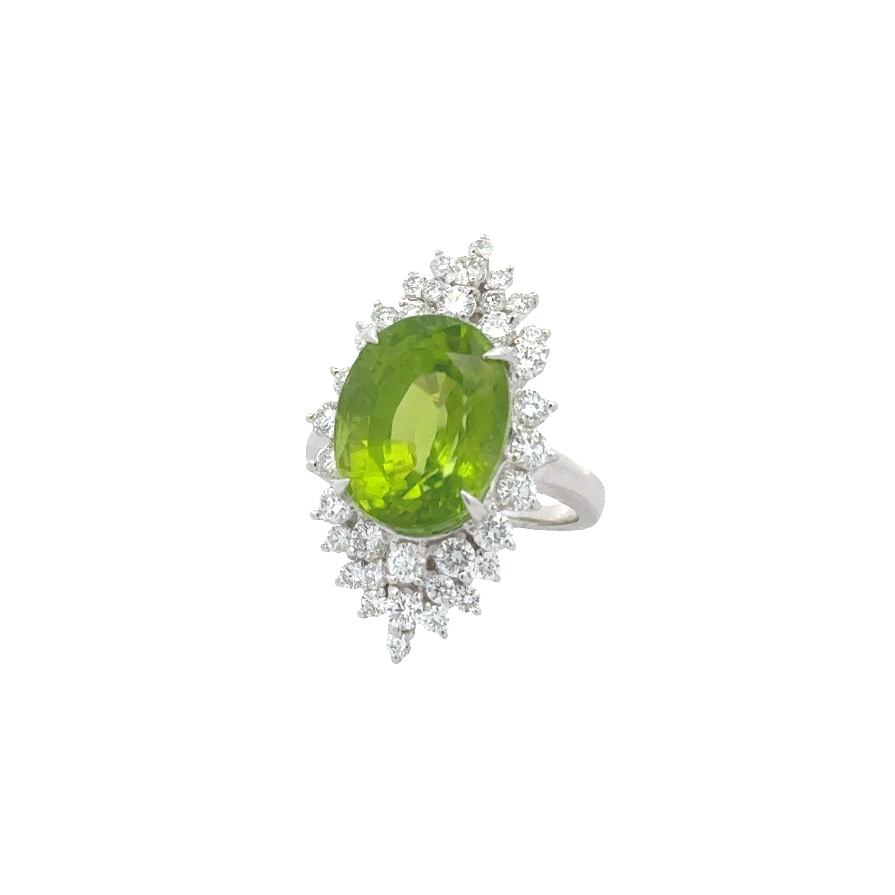 11.75 Carat Peridot Diamond Platinum Burst Ring