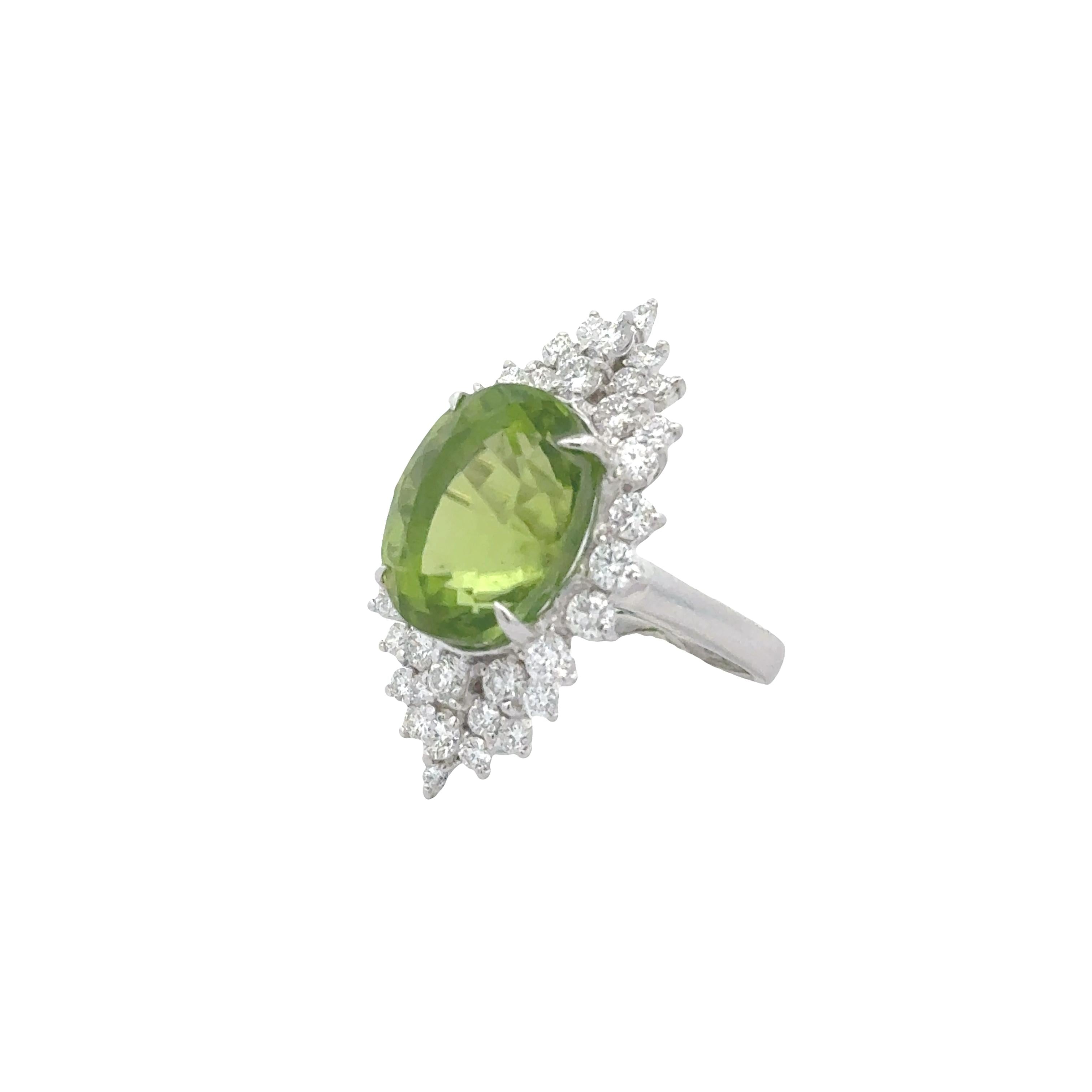 11.75 Carat Peridot Diamond Platinum Burst Ring