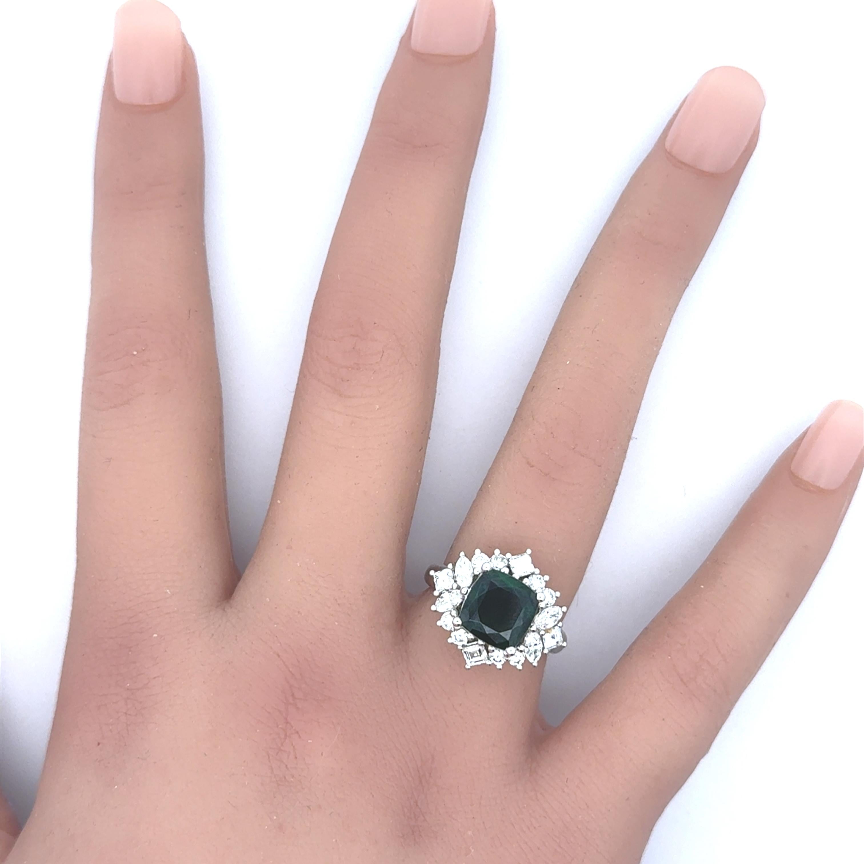 2.64 Carats Tsavorite Diamond Platinum Burst Ring