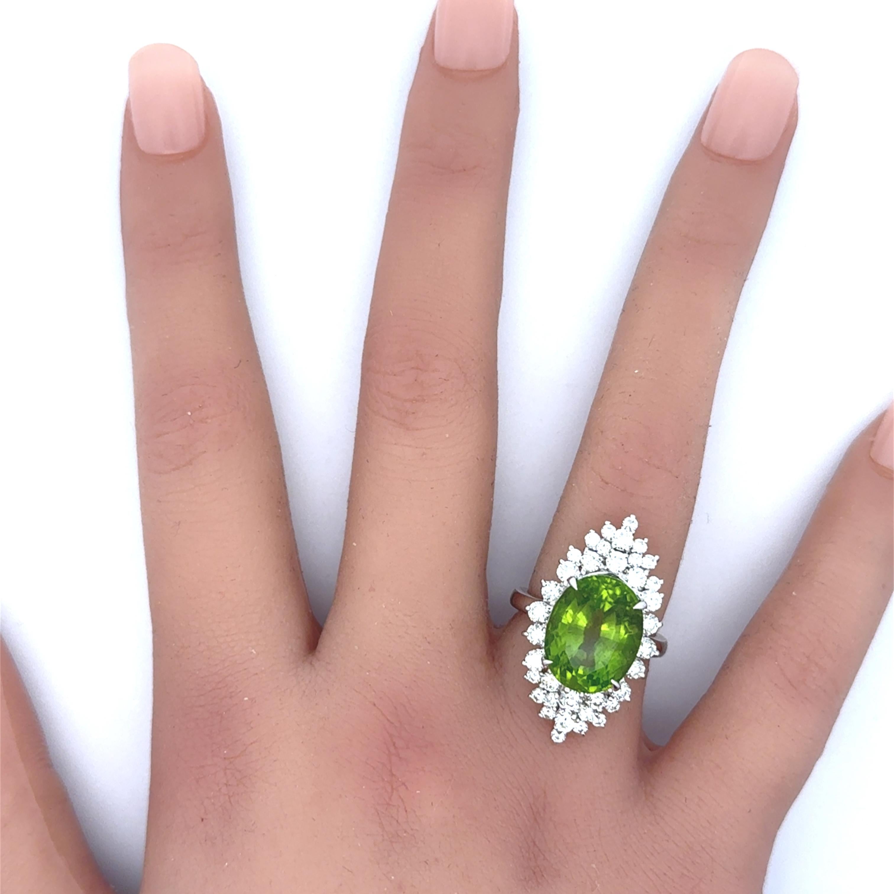11.75 Carat Peridot Diamond Platinum Burst Ring