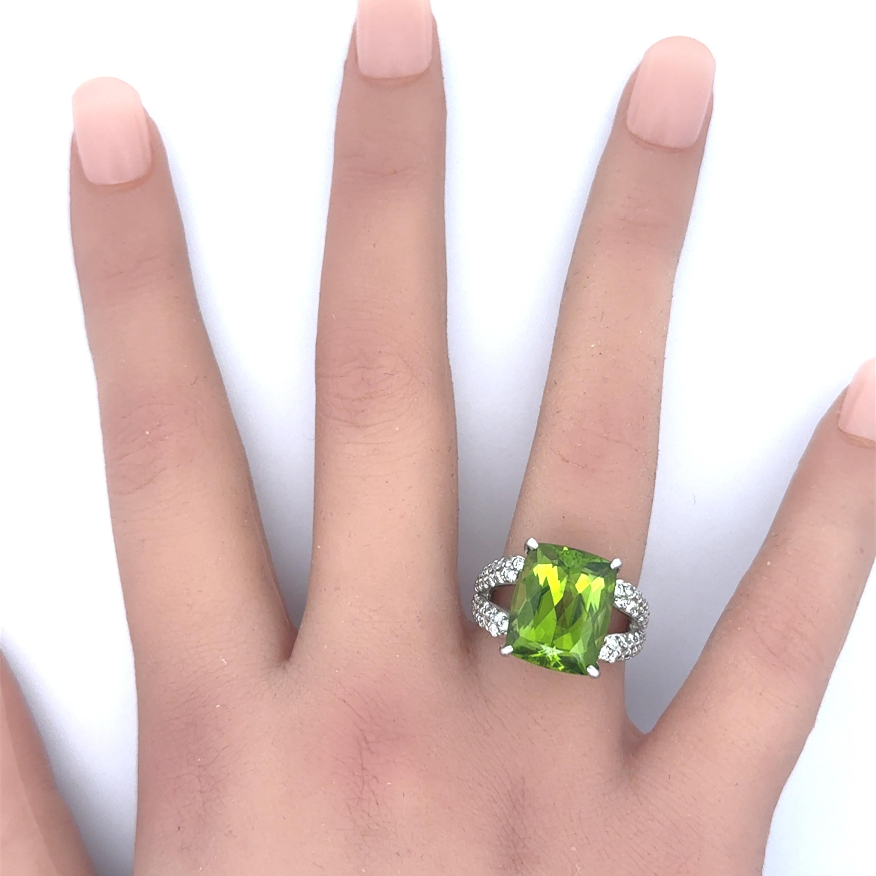 10.89 Carat Peridot Diamond Platinum Ring