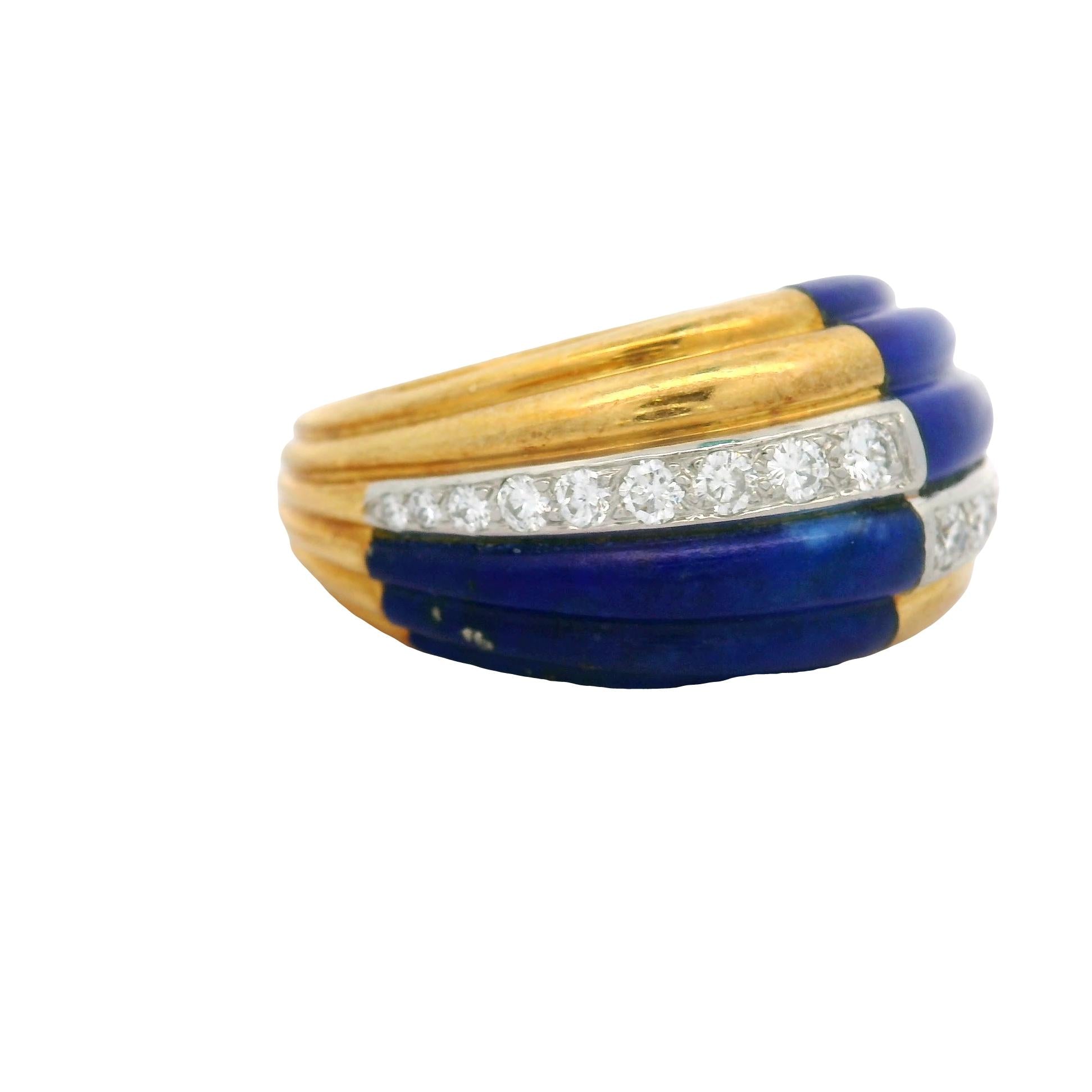 French Diamond Lapis 18K Yellow Gold Checkered Ring