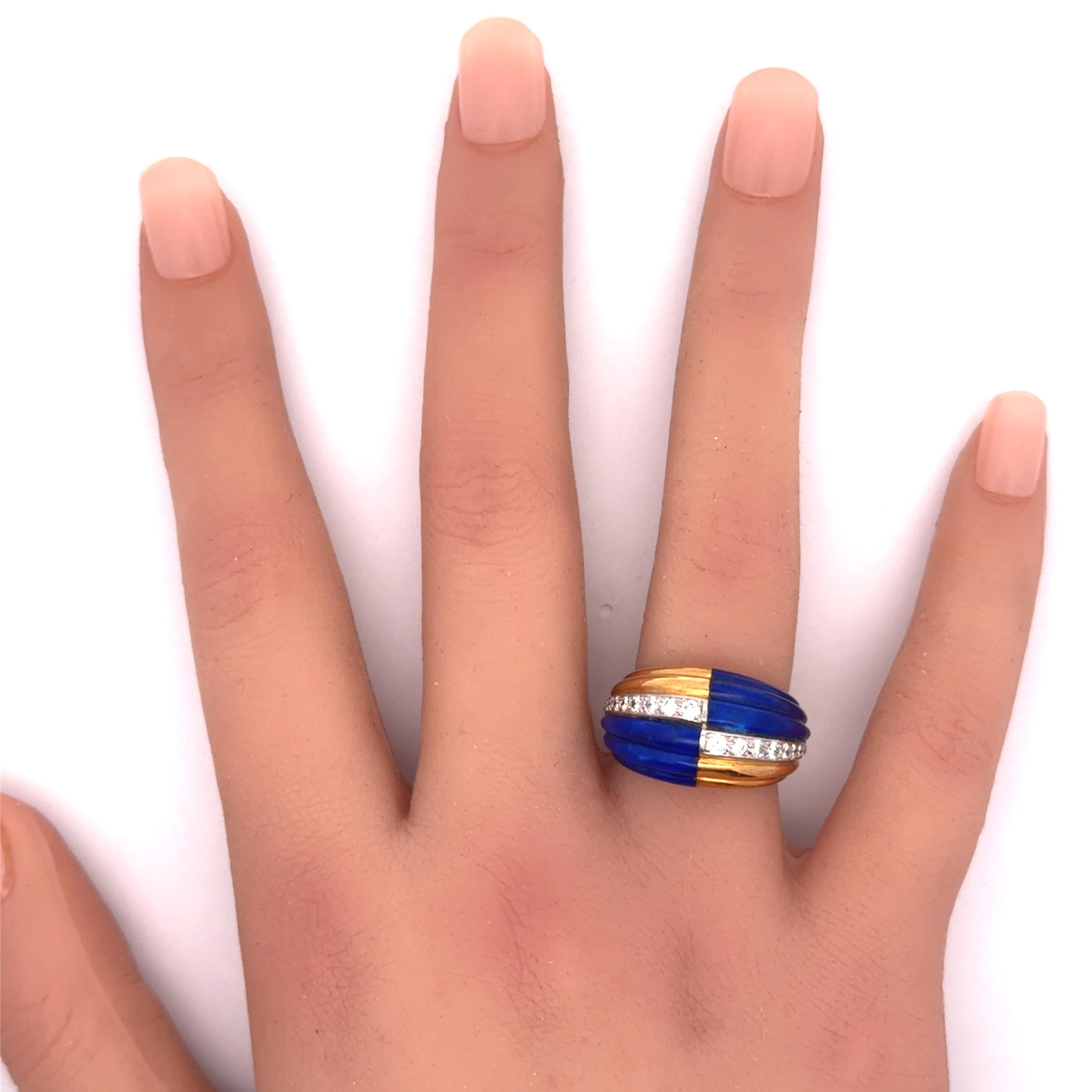 French Diamond Lapis 18K Yellow Gold Checkered Ring
