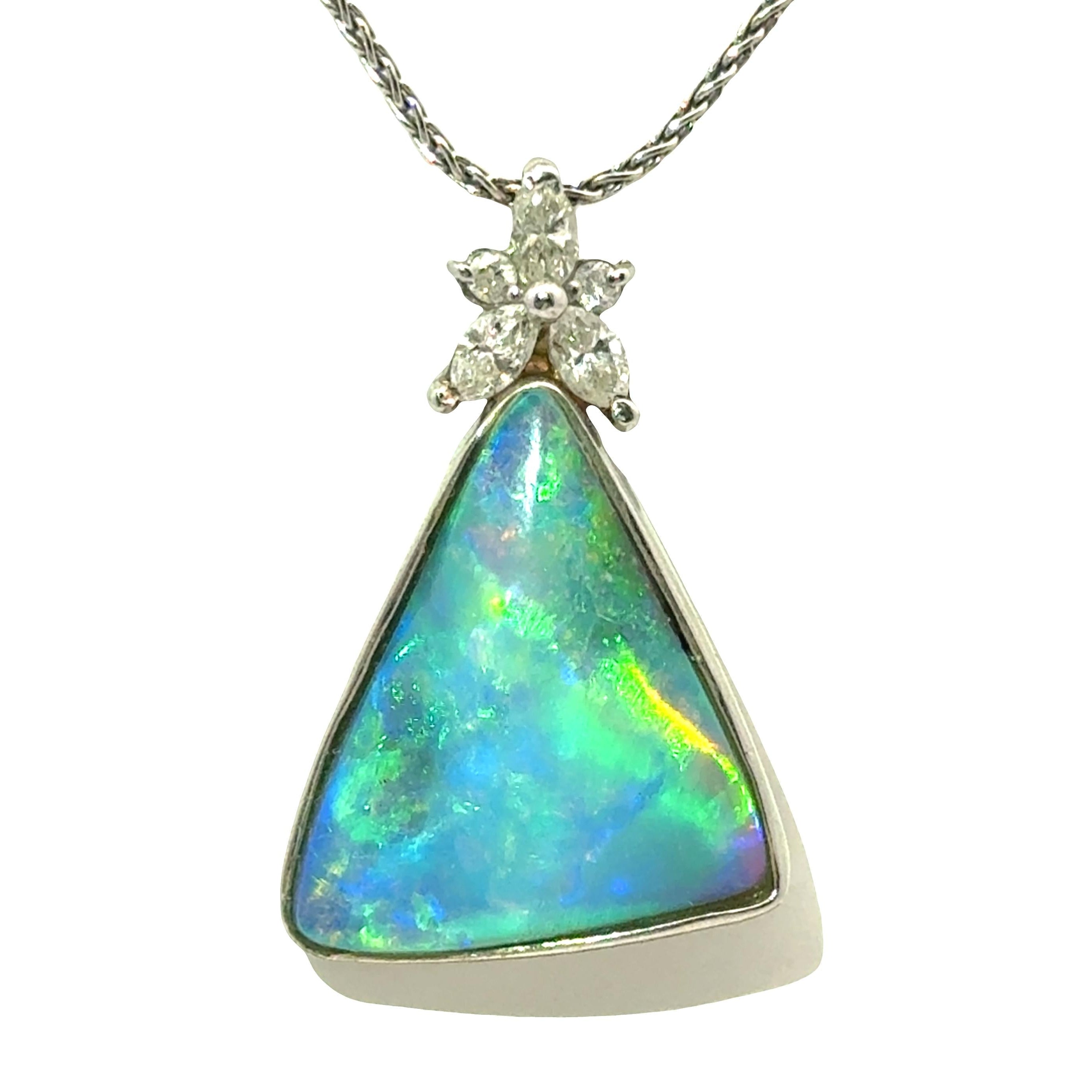 10.76 Carat Boulder Opal Diamond Platinum Necklace
