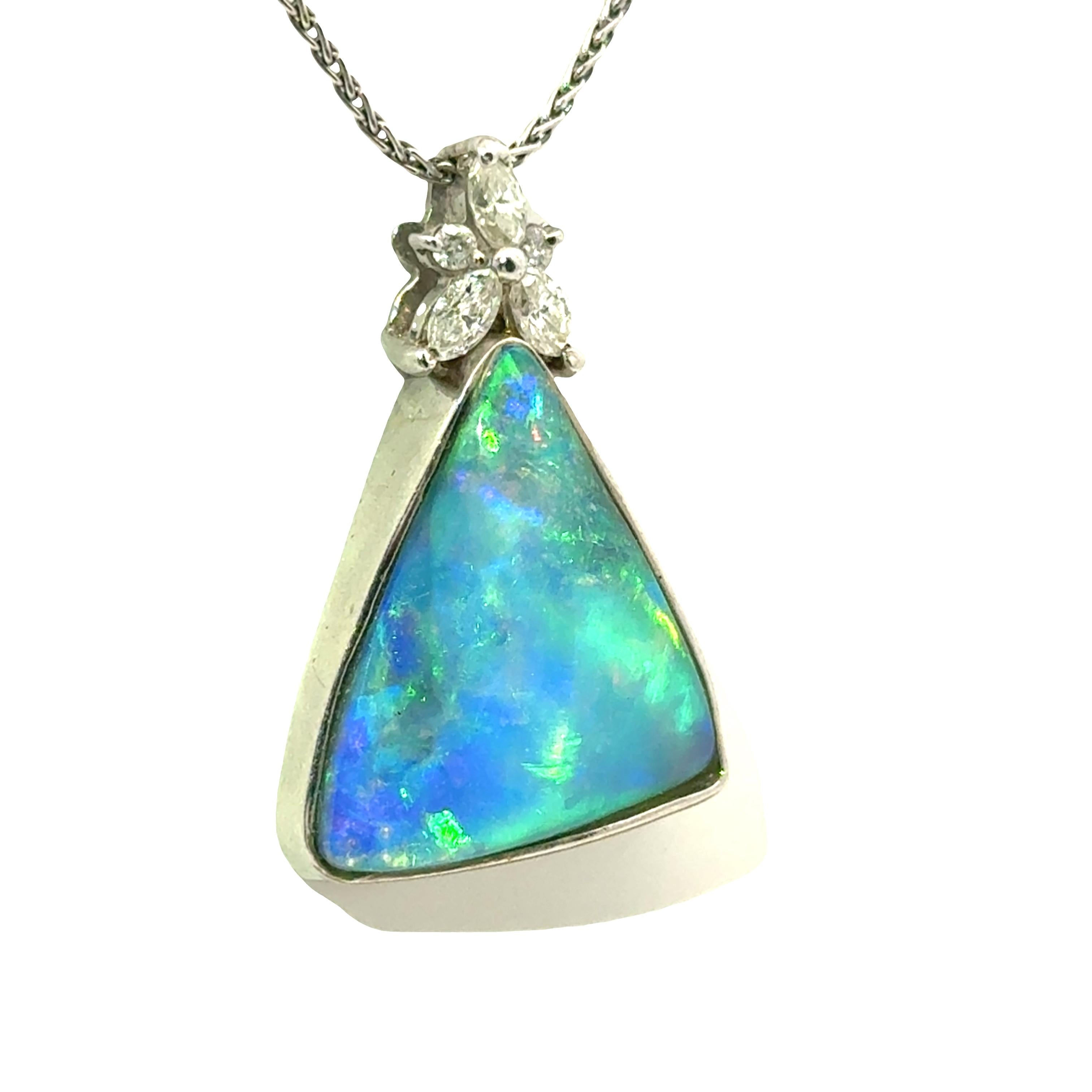 10.76 Carat Boulder Opal Diamond Platinum Necklace