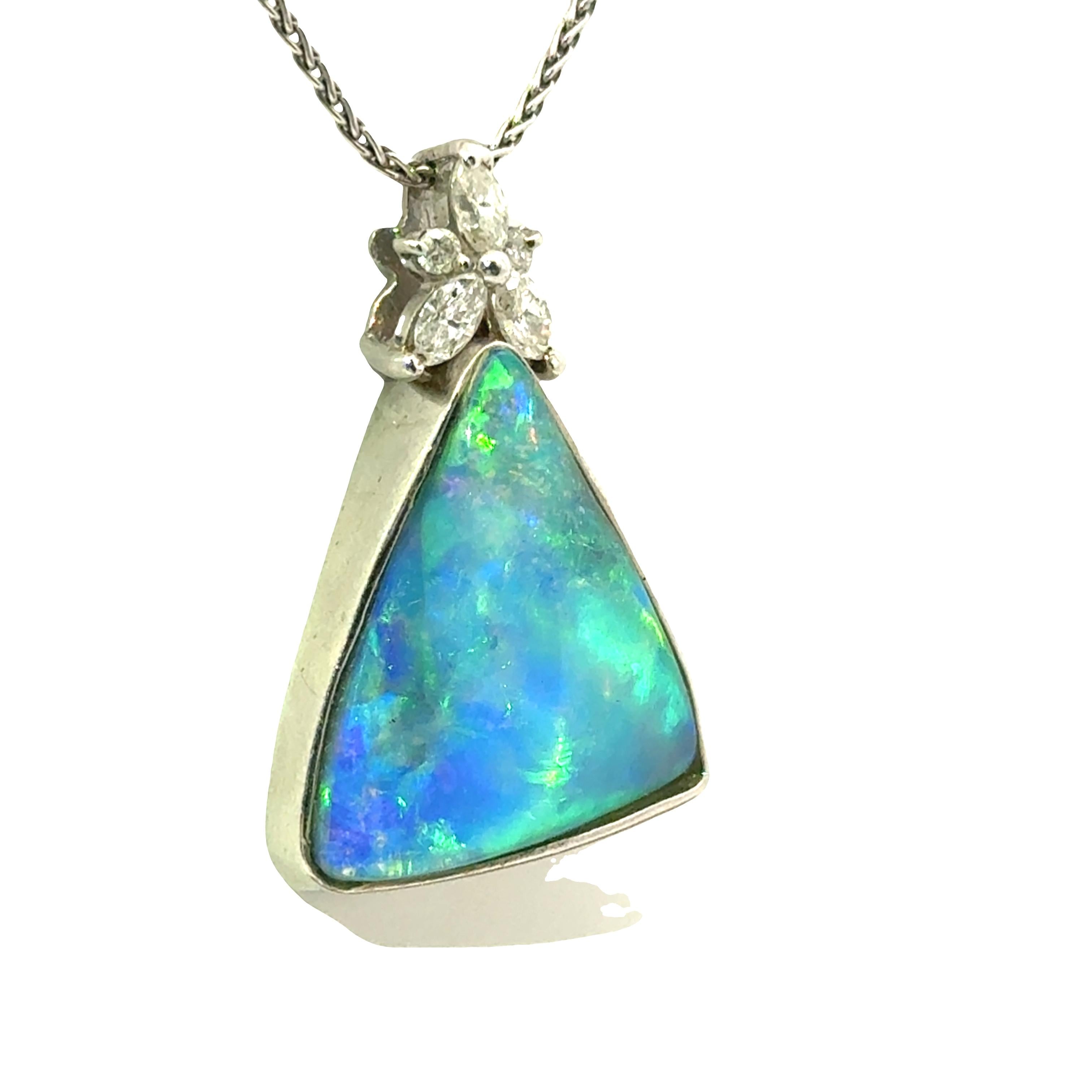10.76 Carat Boulder Opal Diamond Platinum Necklace