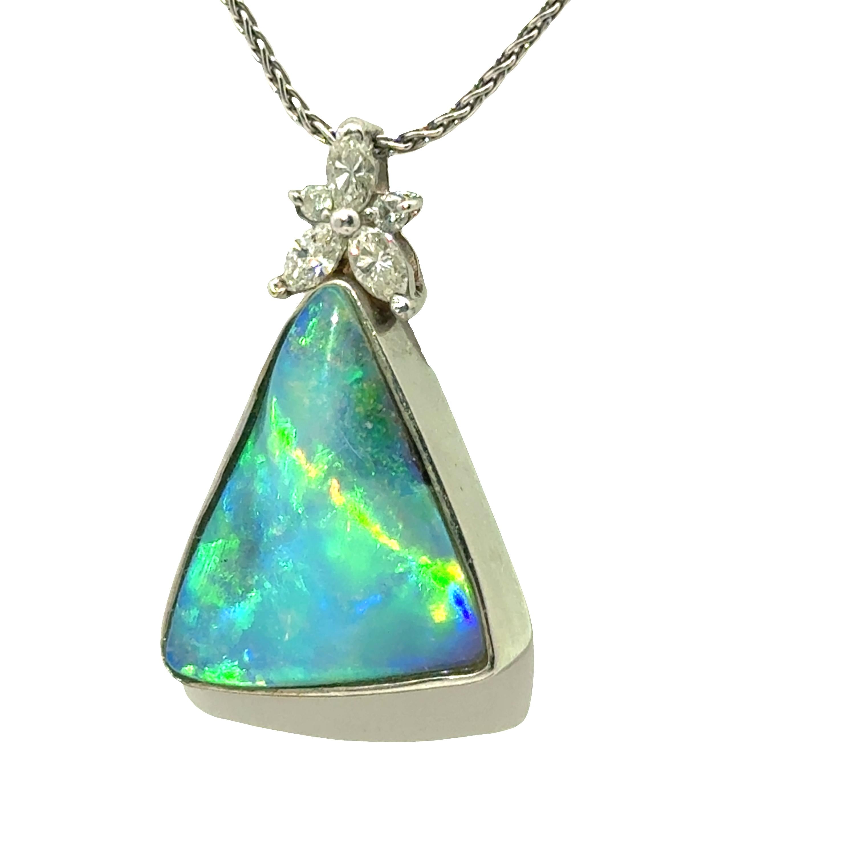 10.76 Carat Boulder Opal Diamond Platinum Necklace