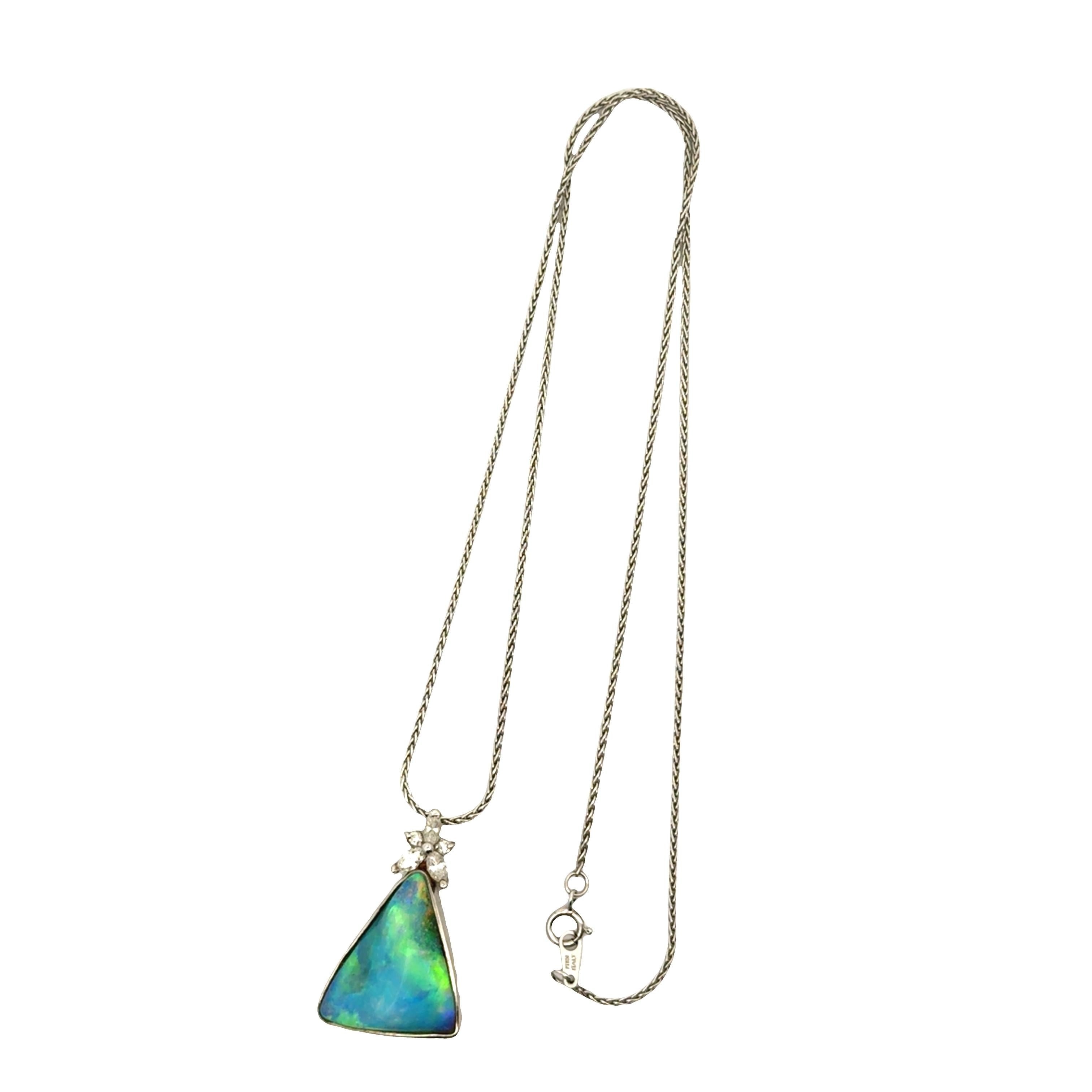 10.76 Carat Boulder Opal Diamond Platinum Necklace