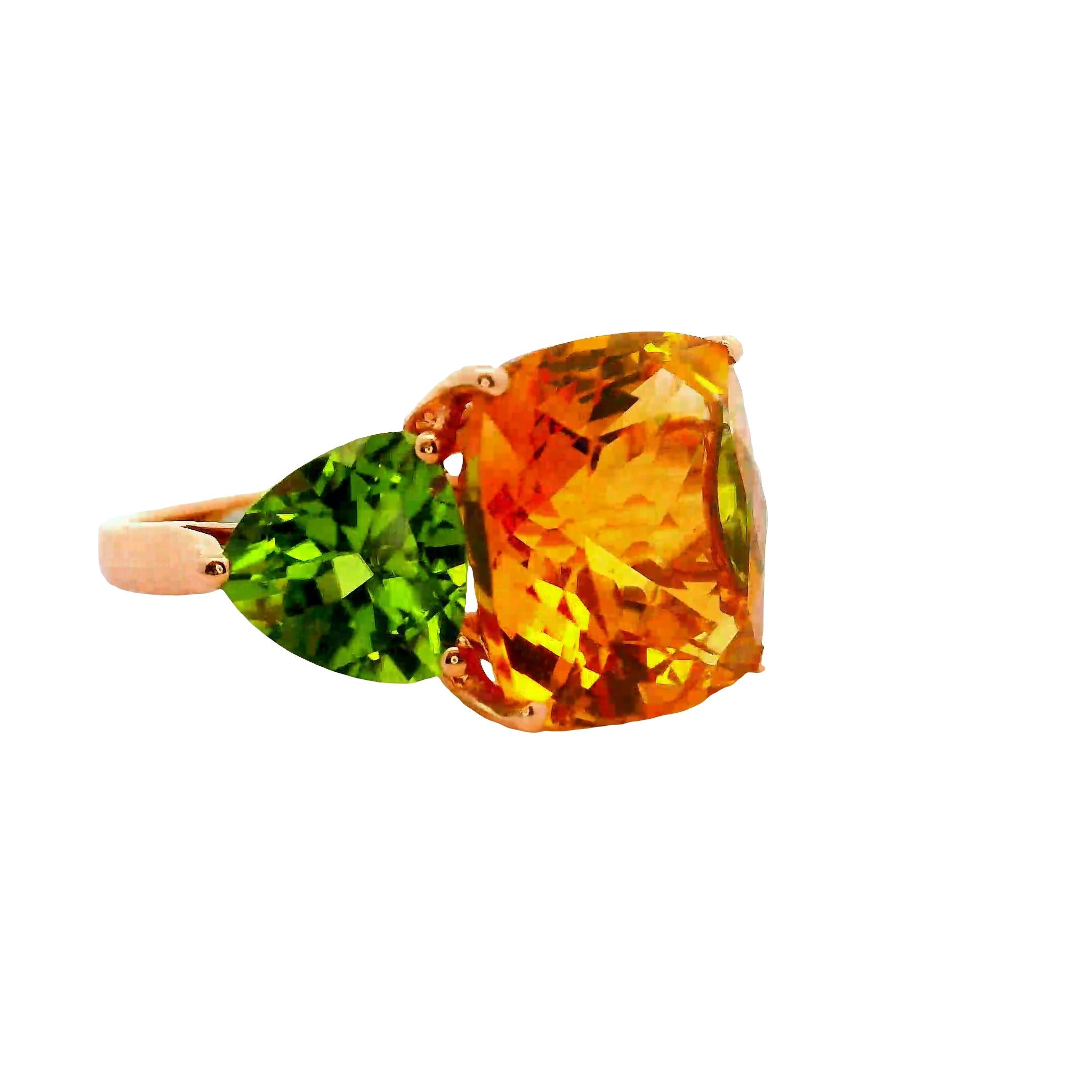 Citrine Peridot 14K Gold Three-Stone Ring