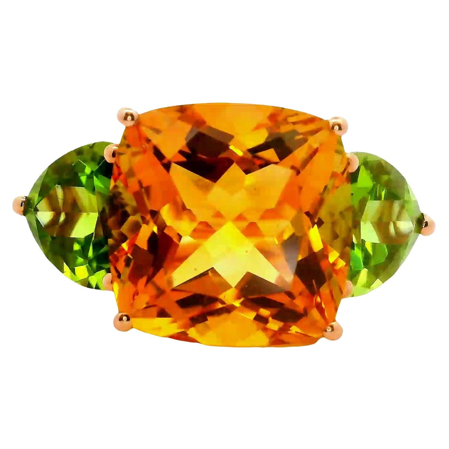 Citrine Peridot 14K Gold Three-Stone Ring