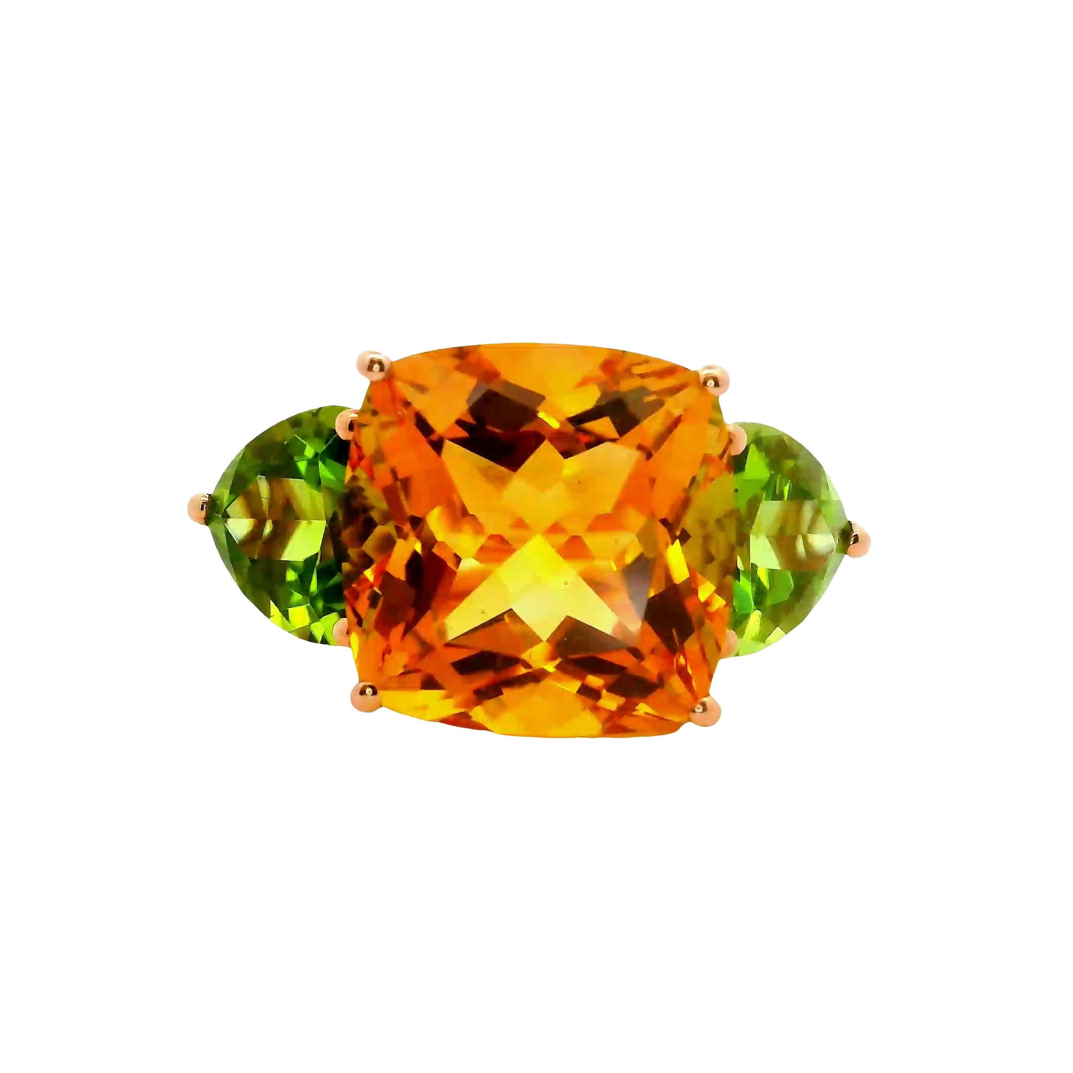 Citrine Peridot 14K Gold Three-Stone Ring