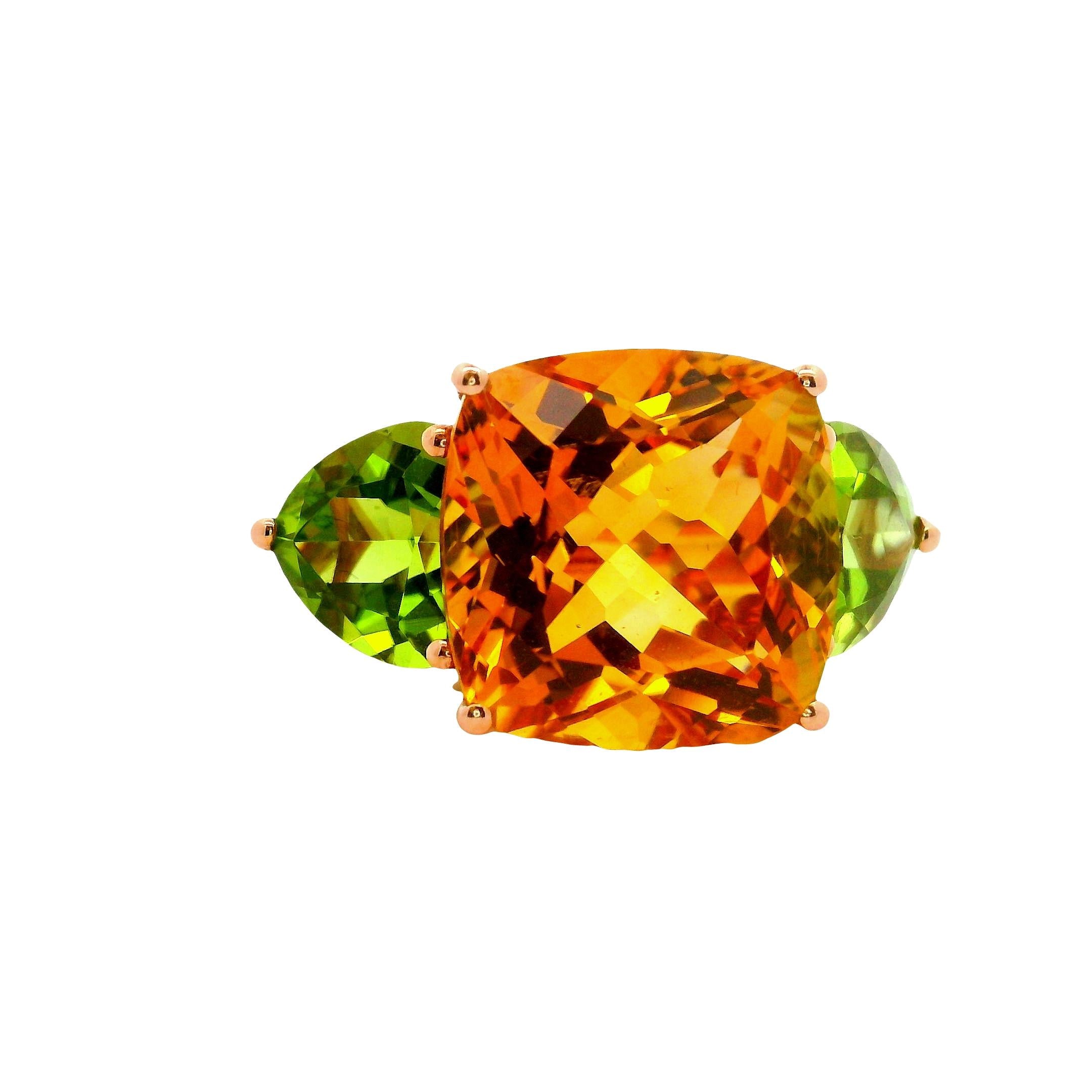 Citrine Peridot 14K Gold Three-Stone Ring