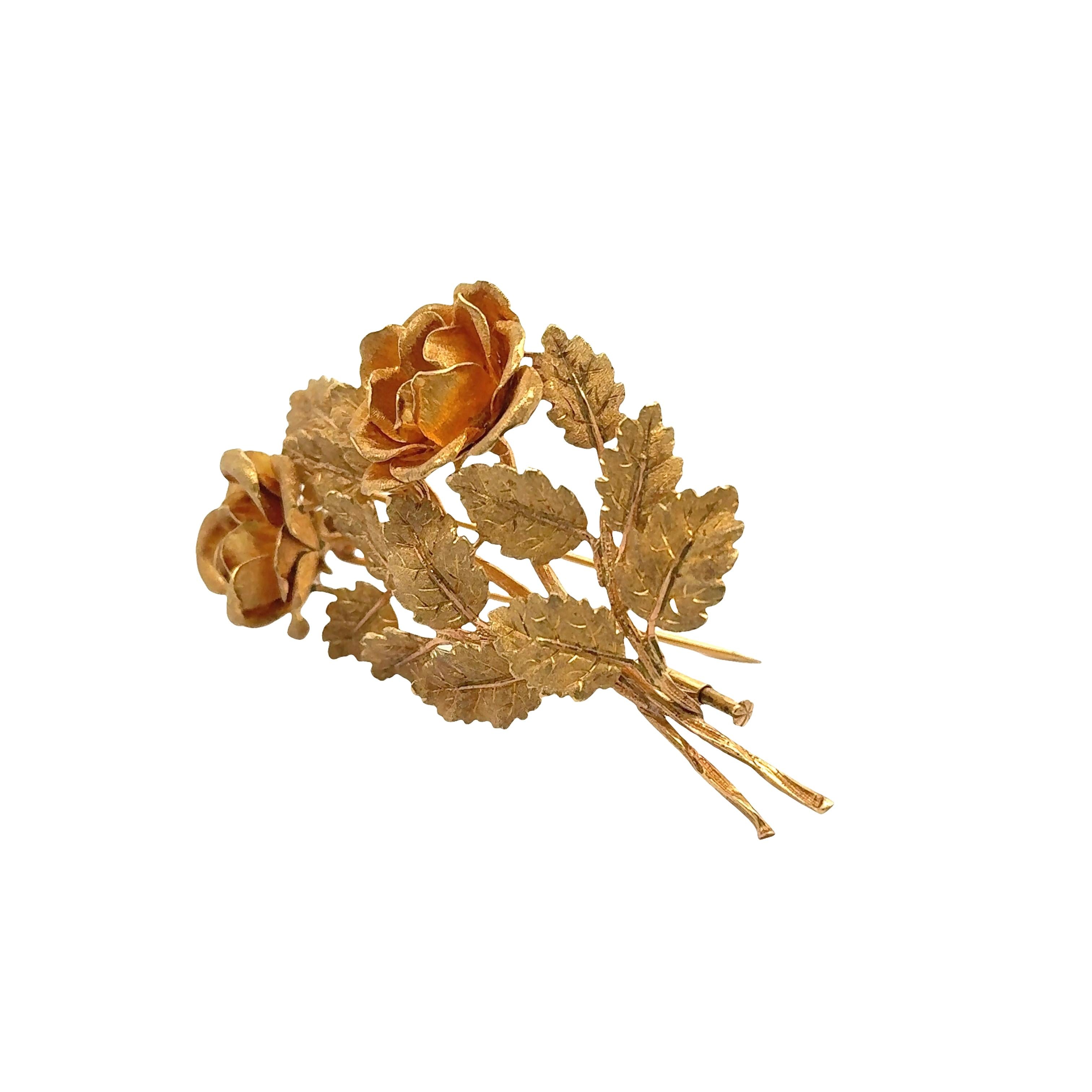 Italian  Buccelatti 18K Gold Flower Bouquet Brooch