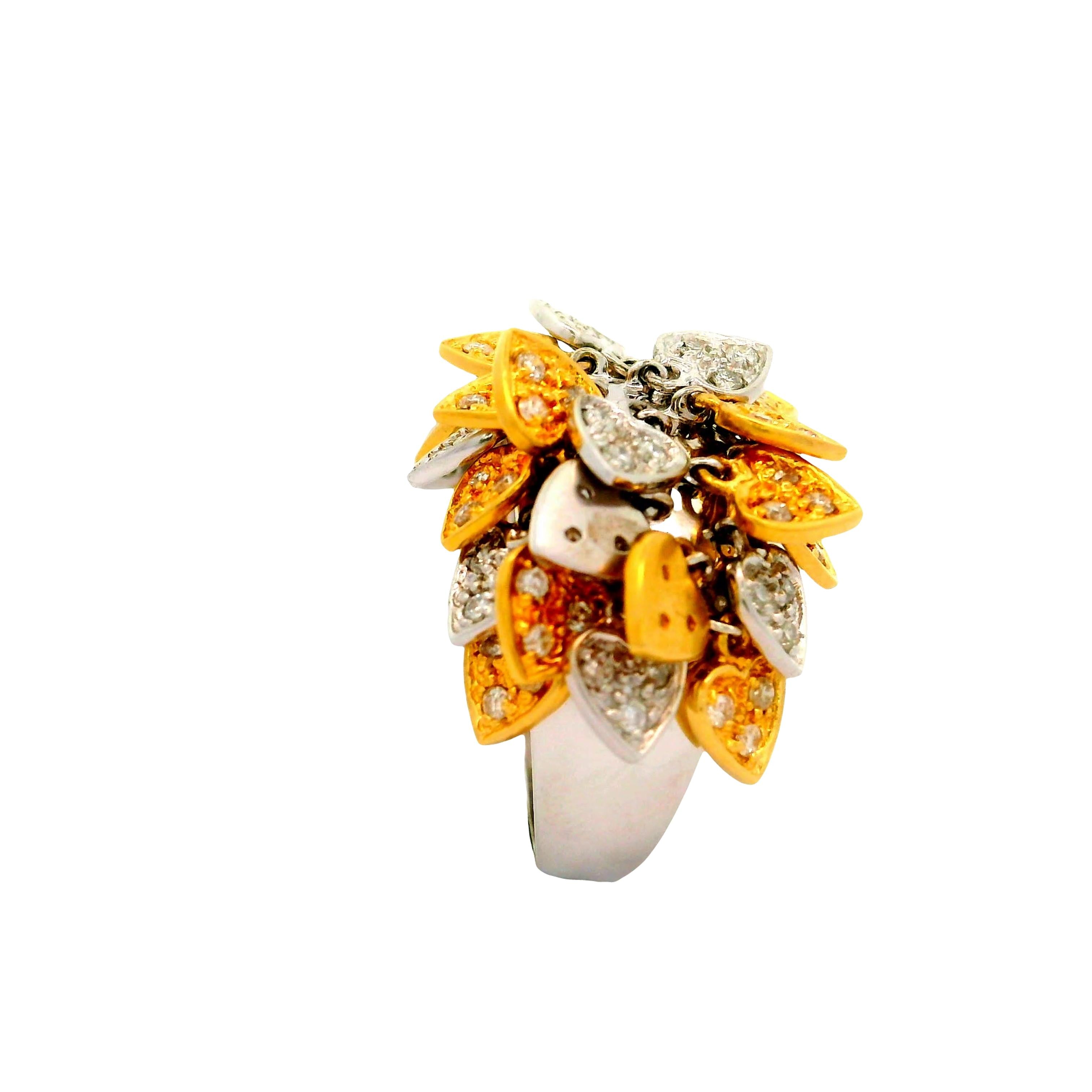 Diamond 18K Two-Tone Dangling Hearts Ring