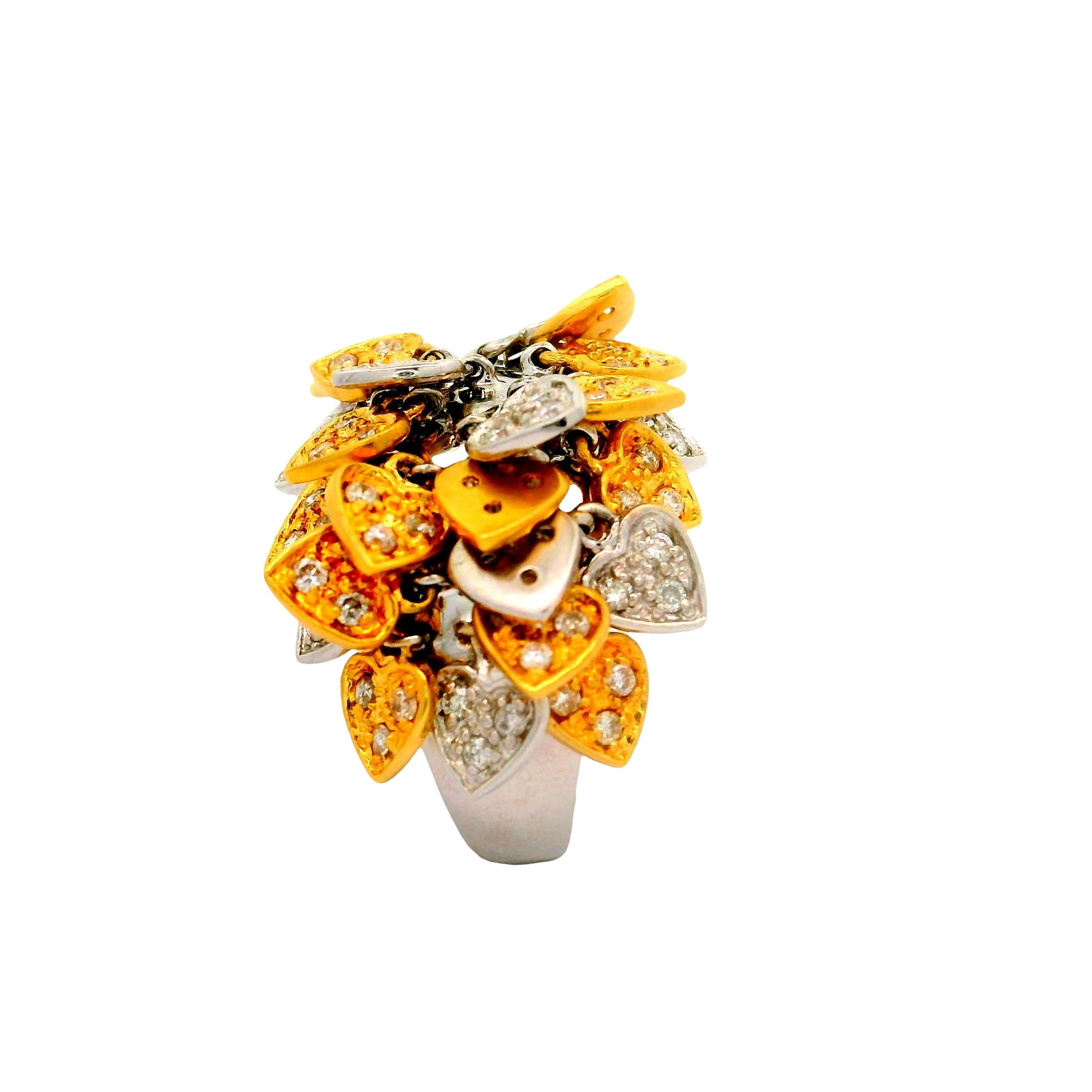 Diamond 18K Two-Tone Dangling Hearts Ring